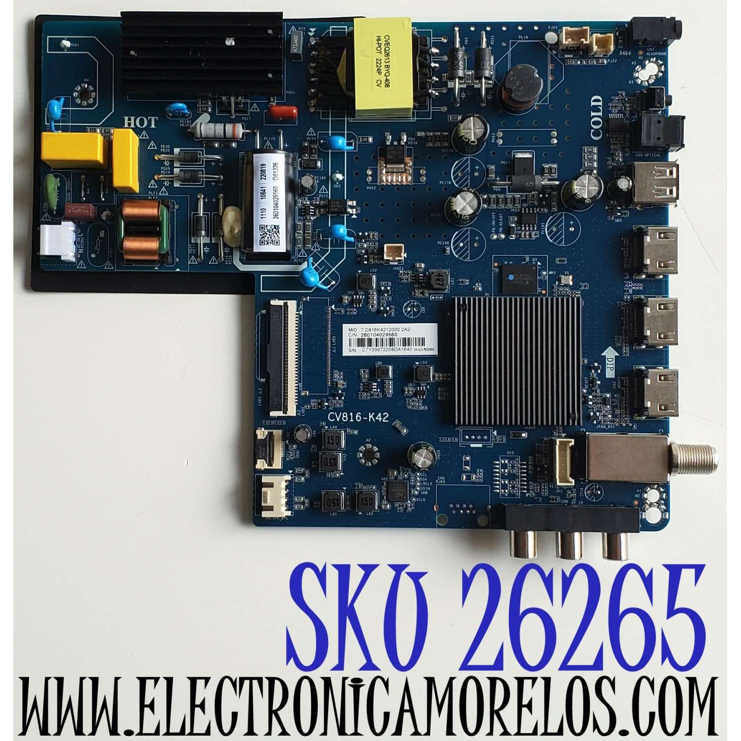 MAIN FUENTE ((COMBO)) PARA TV WESTINGHOUSE·ROKU TV HD / NUMERO DE PARTE 260104029560 / CV816-K42 / 7.D816K4212000.2A2 / C7Y09972208DA / P02EE08070101B / CQC16001148501 / PANEL HK315LEDM-JH4ZH / DISPLAY PT320AT02-2 VER.2.0 / MODELO WR32HX2210
