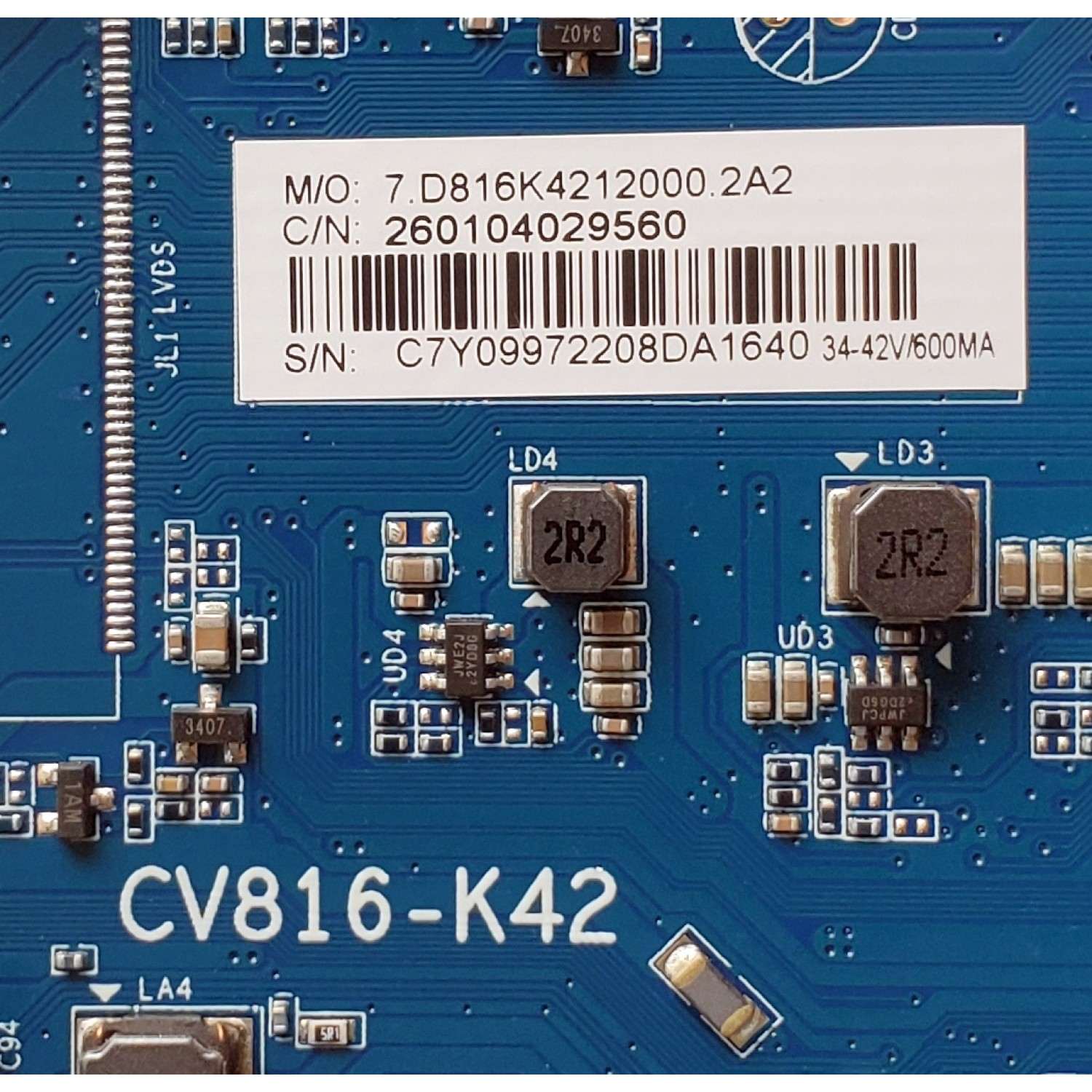 MAIN FUENTE ((COMBO)) PARA TV WESTINGHOUSE·ROKU TV HD / NUMERO DE PARTE 260104029560 / CV816-K42 / 7.D816K4212000.2A2 / C7Y09972208DA / P02EE08070101B / CQC16001148501 / PANEL HK315LEDM-JH4ZH / DISPLAY PT320AT02-2 VER.2.0 / MODELO WR32HX2210 - Imagen 3