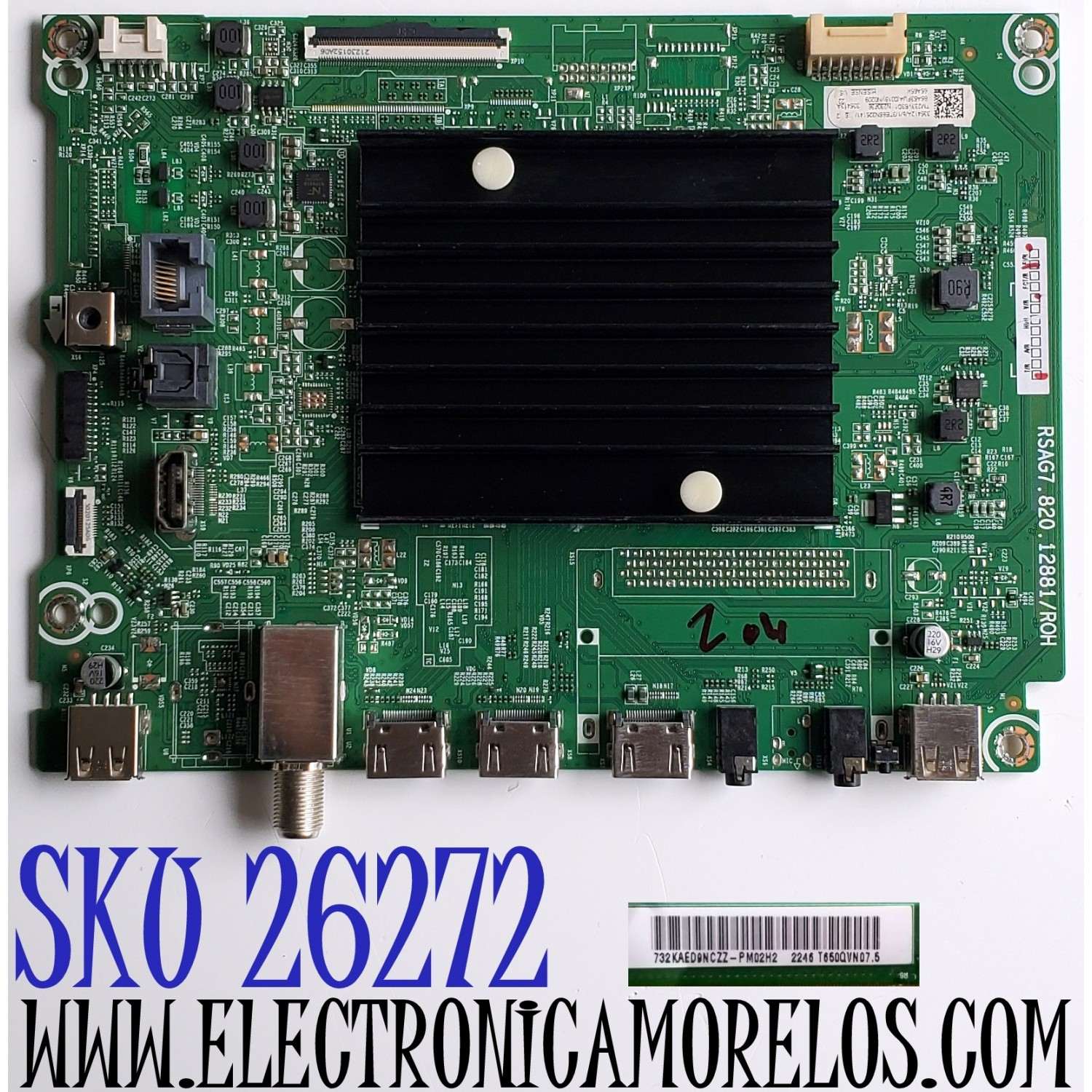 MAIN ORIGINAL PARA TV HISENSE GOOGLE TV 4K UHD HDR / NUMERO DE PARTE 335412 / RSAG7.820.12881/ROH / 335413 / 65A53FUA(0018) / 335412A / 335413A / PANEL HD650Y1U51-T0LG\SM\MCKD3A\ROH / DISPLAY T650QVN07.5 / MODELO 65A65K 65A53FUA