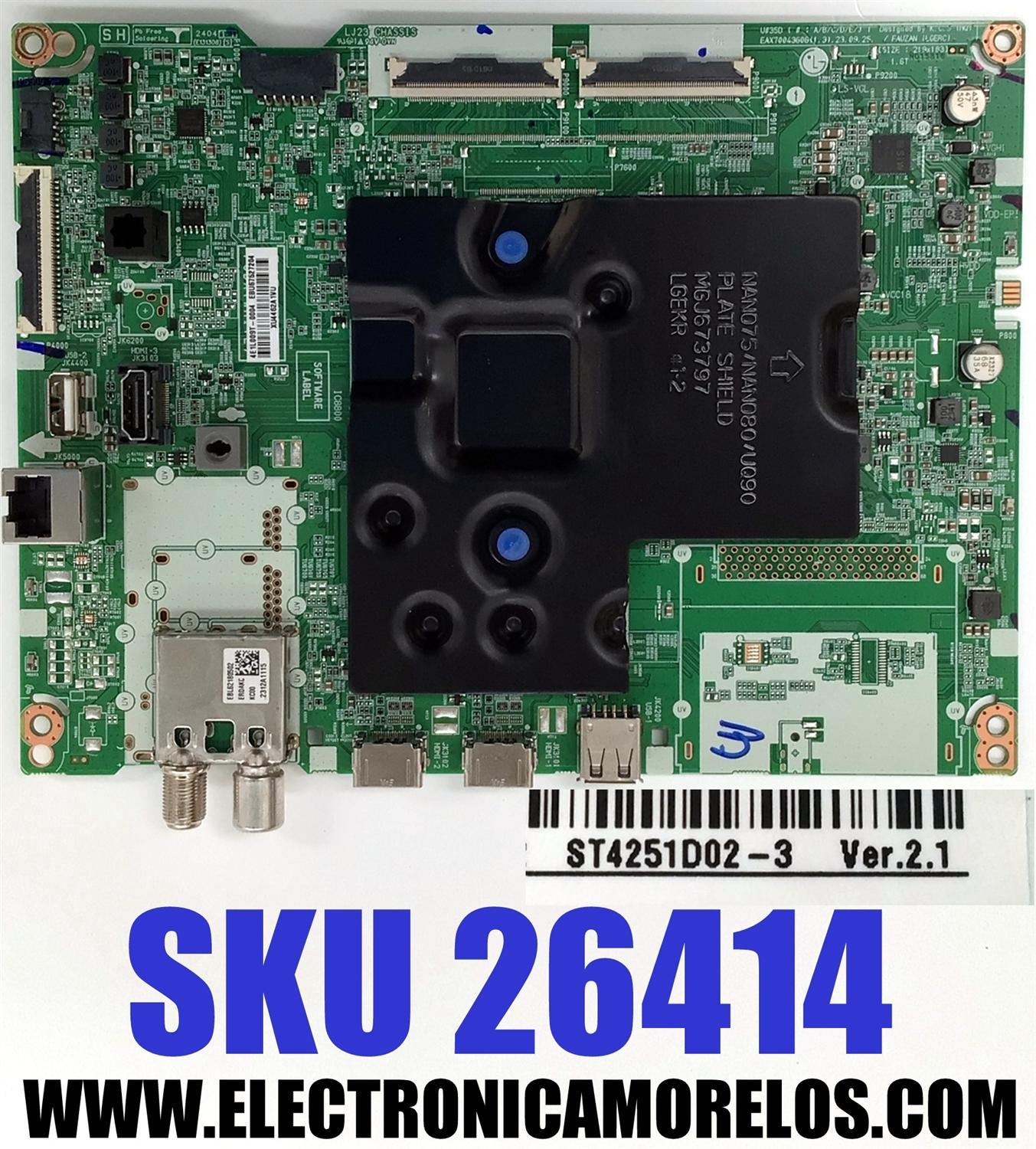 MAIN ORIGINAL PARA TV LG 4K UHD HDR SMART TV / NUMERO DE PARTE EBU67527204 / EAX70043606 / 67527204 / EAX70043606(1.3) / PANEL NC430TQG-VCKHC / DISPLAY ST4251D02-3 VER.2.1 / MODELO 43UR7800PSB / 43UR7800PSB.BWMCLJM