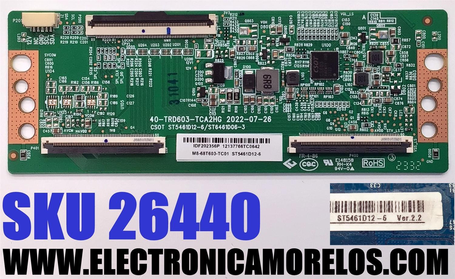 T-CON ORIGINAL PARA TV JVC / NUMERO DE PARTE M8-68T603-TC01 / 40-TRD603-TCA2HG / ST5461D12-6 / ST5461D12-6/ST6461D06-3 / IDF202356P / E148158 / ST5461D12-6 / ST6461D06-3 / PANEL LVU550CSDX / DISPLAY ST5461D12-6 VER.2.2 / MODELOS SI55URF / 55PUL7973/F7 CCX