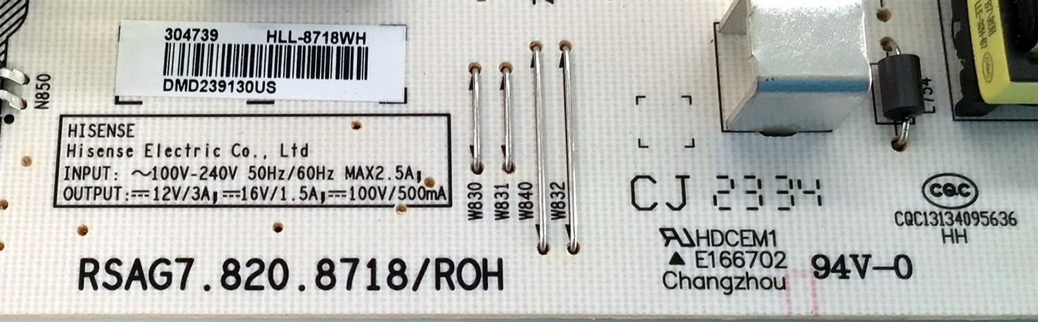 FUENTE DE PODER PARA TV HISENSE / NUMERO DE PARTE 304739 / RSAG7.820.8714/ROH / HLL-8718WH / E166702 / CQC13134095636 / PANEL HD650Y1U72-T0L6\GM\MCKD3A\ROH / DISPLAY HV650QUB-F70 / MODELOS 65A7GV / 65R7G5 - Imagen 2