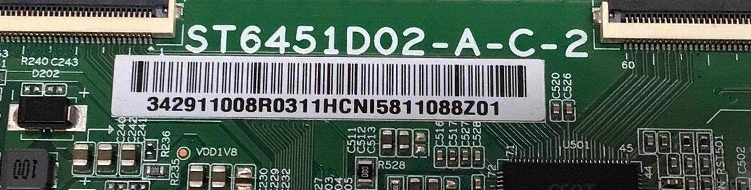 T-CON PARA TV PIONEER / NUMERO DE PARTE 342911008R03 / 342911008R0311 / ST6451D02-A-C-2 / C054169B0F-A-25 / 34.29110.08R / DISPLAY ST6451D02-F / MODELO PLE-65S08UHD - Imagen 2