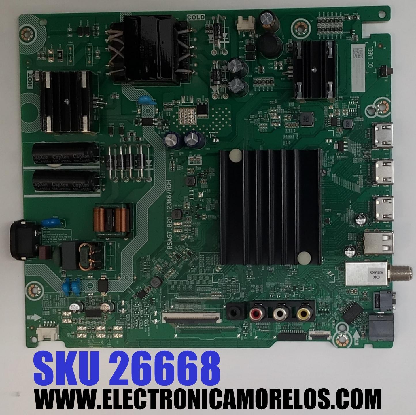 MAIN FUENTE PARA TV HISENSE 4K·UHD·HDR ((GOOGLE TV)) / NUMERO DE PARTE 334862 / RSAG7.820.12366/ROH / 50A53FUA (0011) / 315241 / ZTP236RBB5F / EN0509 / PANEL HD500Y1U91 / DISPLAY CV500U2-L01 REV:02 / MODELO 50A65H