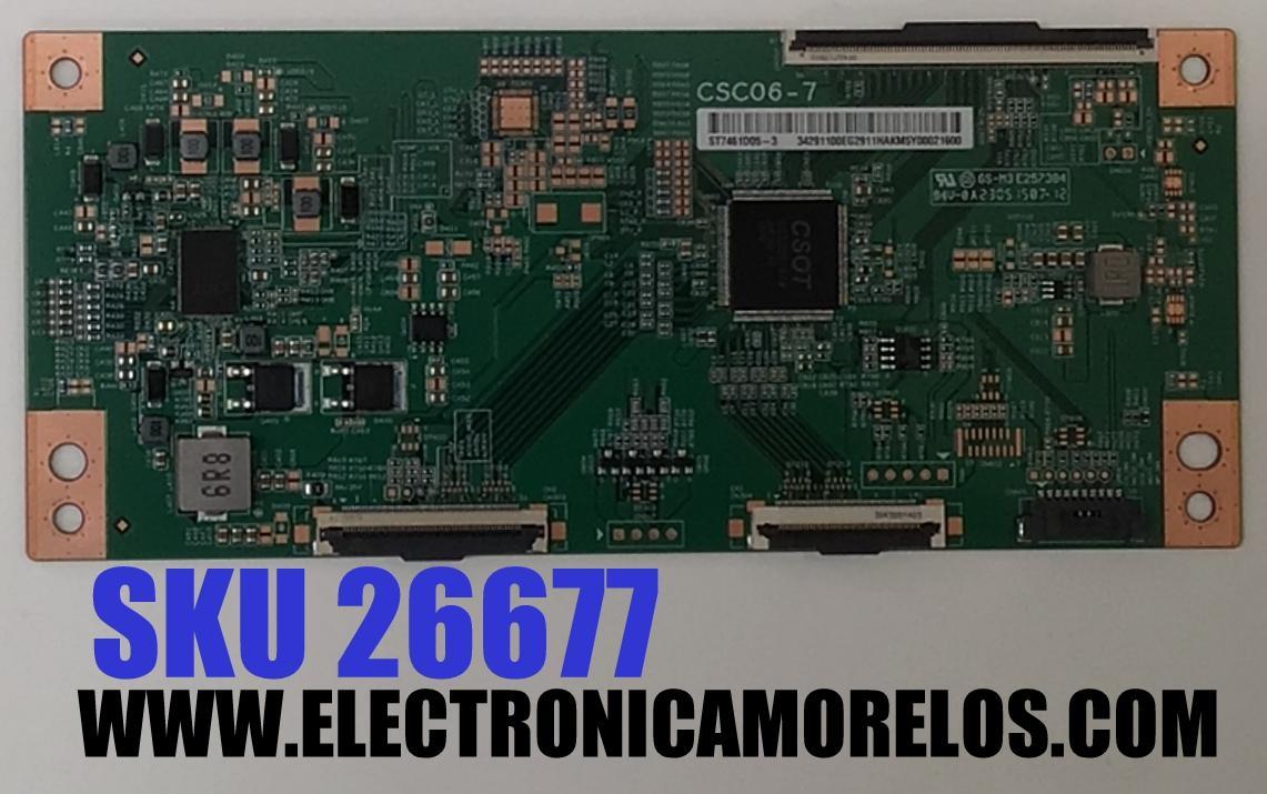T-CON PARA TV TCL / NUMERO DE PARTE 34291100EG / CSC06-7 / ST7461D05-3 / 34291100EG2911 / PANEL LVU750NDGL / DISPLAY ST7461D05-7 VER.2.1 / MODELO 75QM850G