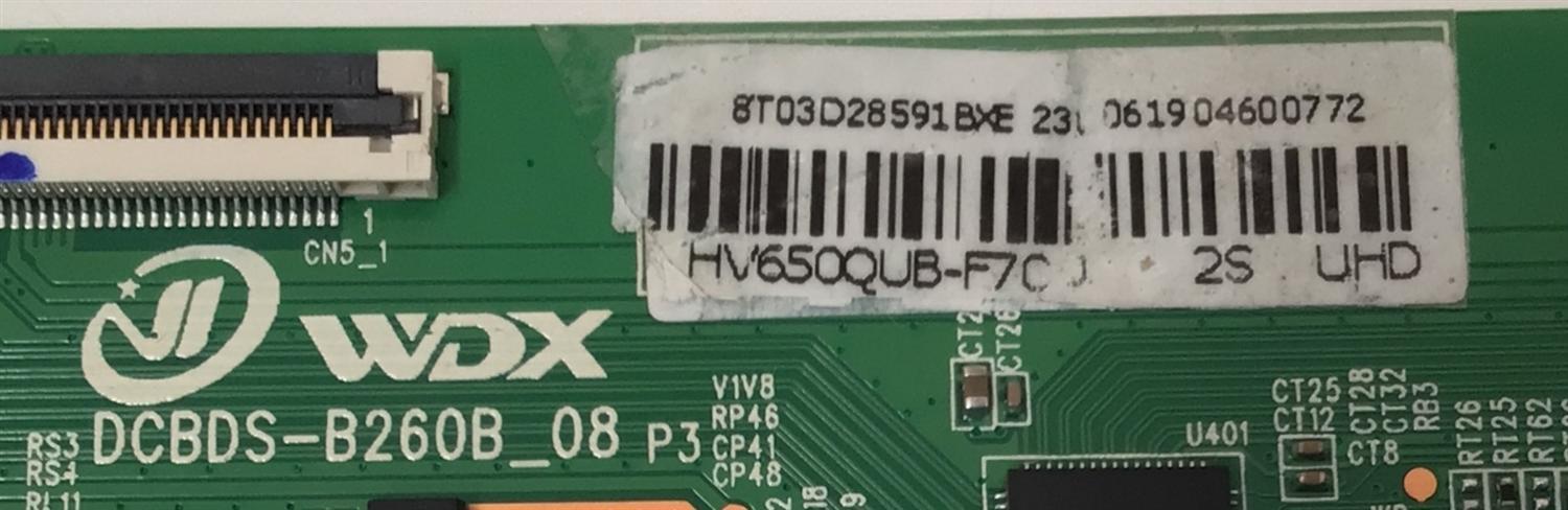 T-CON PARA TV EVL / NUMERO DE PARTE 8T03D28591 / DCBDS-B260B-08 / HV650QUB-F70 / 8T03D28591BXE / 23061904600772 / DISPLAY HV650QUB-F70 / MODELO 65EVLS4 - Imagen 2