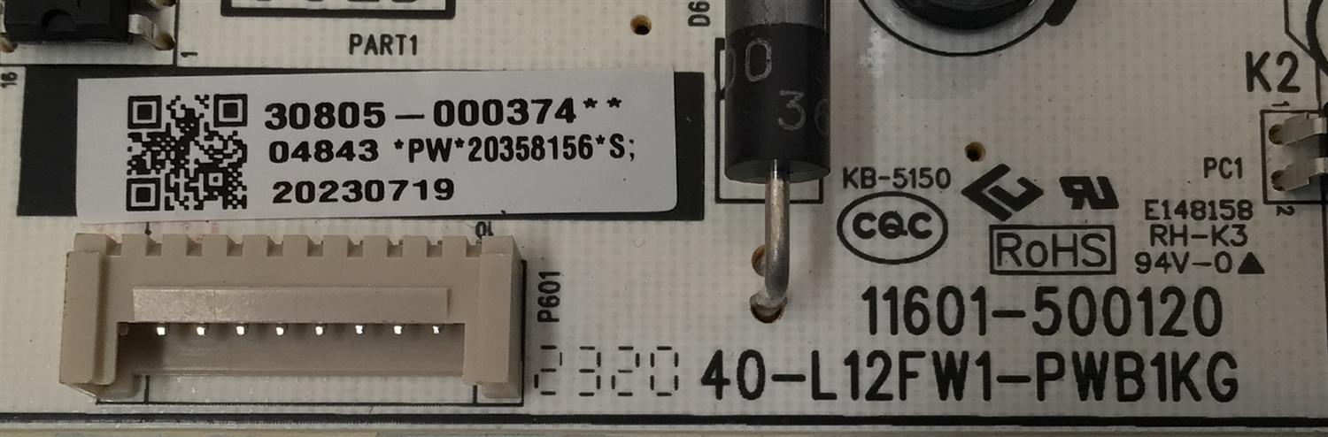 FUENTE DE PODER PARA TV TCL / NUMERO DE PARTE 30805-000374 / 40-L12FW1-PWB1KG / 11601-500120 / L12FW / 20230719 / TPD.SK318CL.PB751 (T) / PANEL LVU550NDEL  / DISPLAY ST5461D12-4 VER.2.2 / MODELO 55S41R / 55S451 - Imagen 2