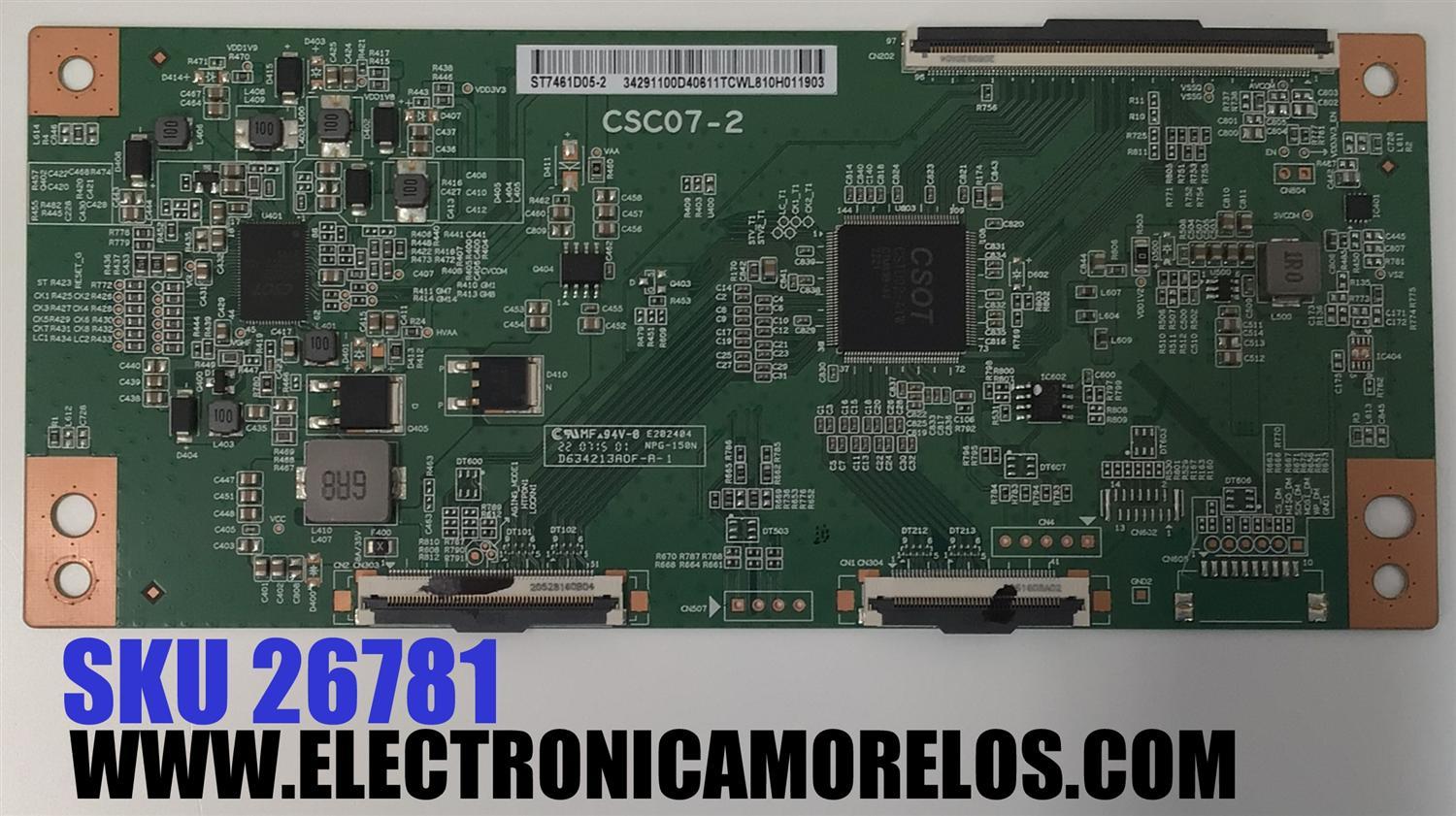 T-CON PARA TV HISENSE / NUMERO DE PARTE 34291100D406 / CSC07-2 / ST7461D05-2 / 34291100D40611TCWL / DISPLAY ST7461D05-2 VER.2.1 / MODELO 75U8H