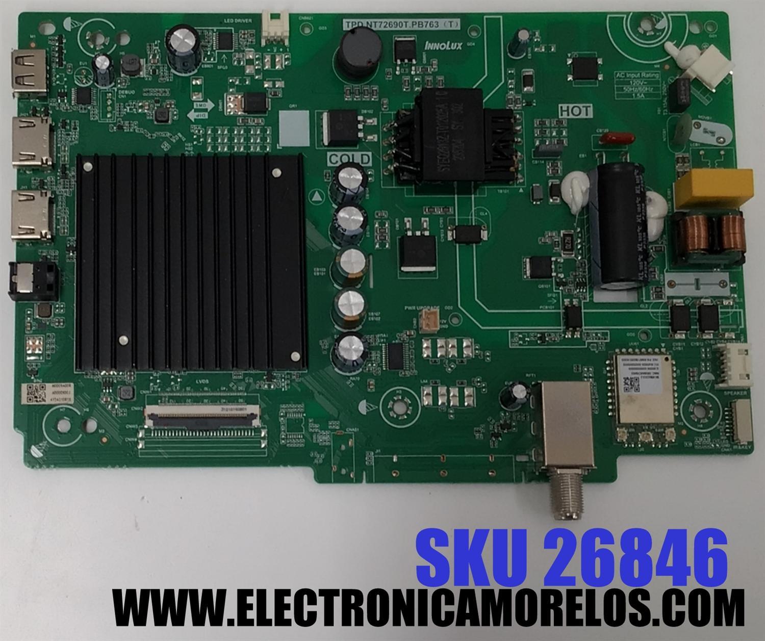 MAIN FUENTE COMBO ORIGINAL PARA TV VIZIO FULL HD SMARTCAST / NUMERO DE PARTE TPD.NT72690T.PB763 / TPD.NT72690T.PB763 (T) / M0009A00R / A000EK00J / AY3421081X / PANEL V400HJ9-E03 REV.C1 / DISPLAY V400HJ9-203 / MODELO VFD40M-0809 / VFD40M-0809 LNIS6GA