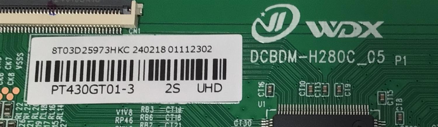 T-CON PARA TV VIZIO / NUMERO DE PARTE 8T03D25973HKC / DCM-H280C_05 / PT430GT01-3 / 240218 / 01112302 / PANEL TPT430WR-GT013.H REV:S12J / DISPLAY PT430GT01-3 VER.1.2 / MODELO V4K43M-0801 - Imagen 2