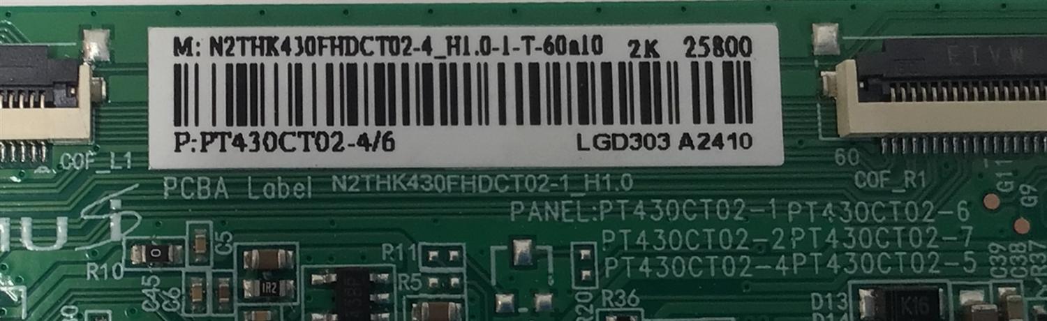 T-CON PARA TV WESTINGHOUSE / NUMERO DE PARTE N2THK430FHDCT02-4 / N2THK430FHDCT02-1_H1.0 /PT430CT02-4/6 / PT430CT02-1 / PT430CT02-2 / PANEL HK430WLEDMJH6PH / DISPLAY PT430CT03-14 VER.2.4 / MODELO WR43FX2210 - Imagen 2
