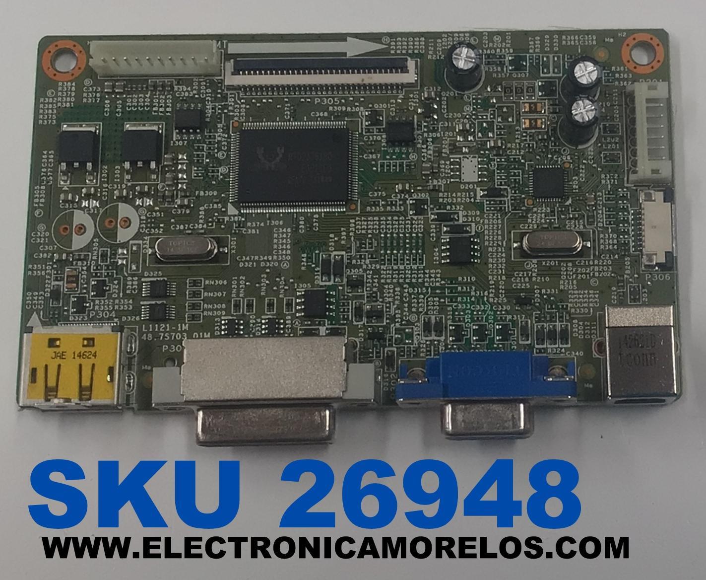 MAIN PARA MONITOR HP ORIGINAL / NUMERO DE PARTE E190I / L1121-1M / 48.7S703.01M / PANEL LM190E0A (SL)(A1) / MODELO E190I / E190I IPS DISPLAY