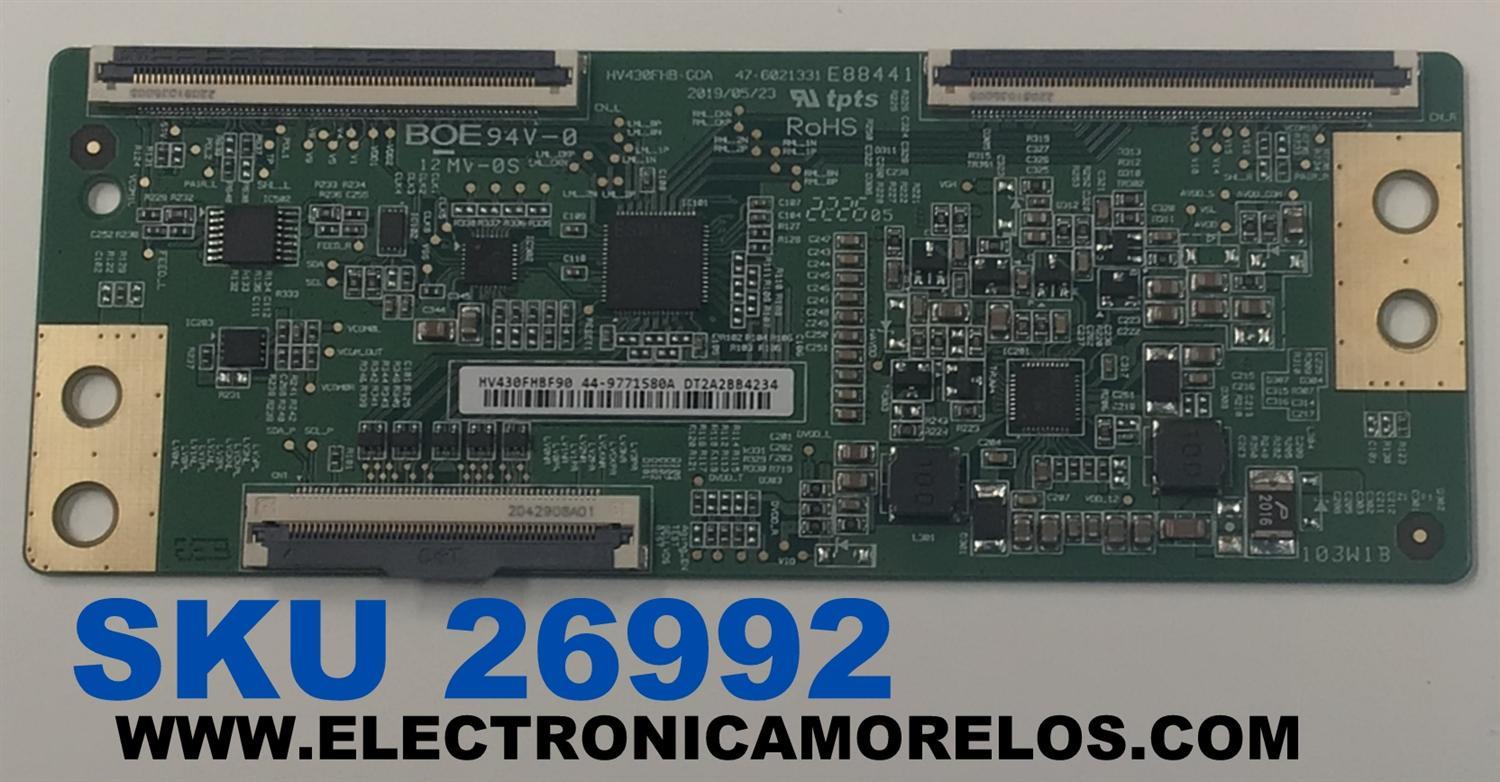T-CON PARA TV VIZIO ORIGINAL / NUMERO DE PARTE 44-9771580A / 47-6021331 / HV430FHBF90 / E88441 / HV430FHB-GOA / HV430FHB-G0A / 103W1B / PANEL BOEI430WU1 / DISPLAY HV430FHB-F90 / MODELO D43F-J04 / D43F-J04 LBVFC9TZ