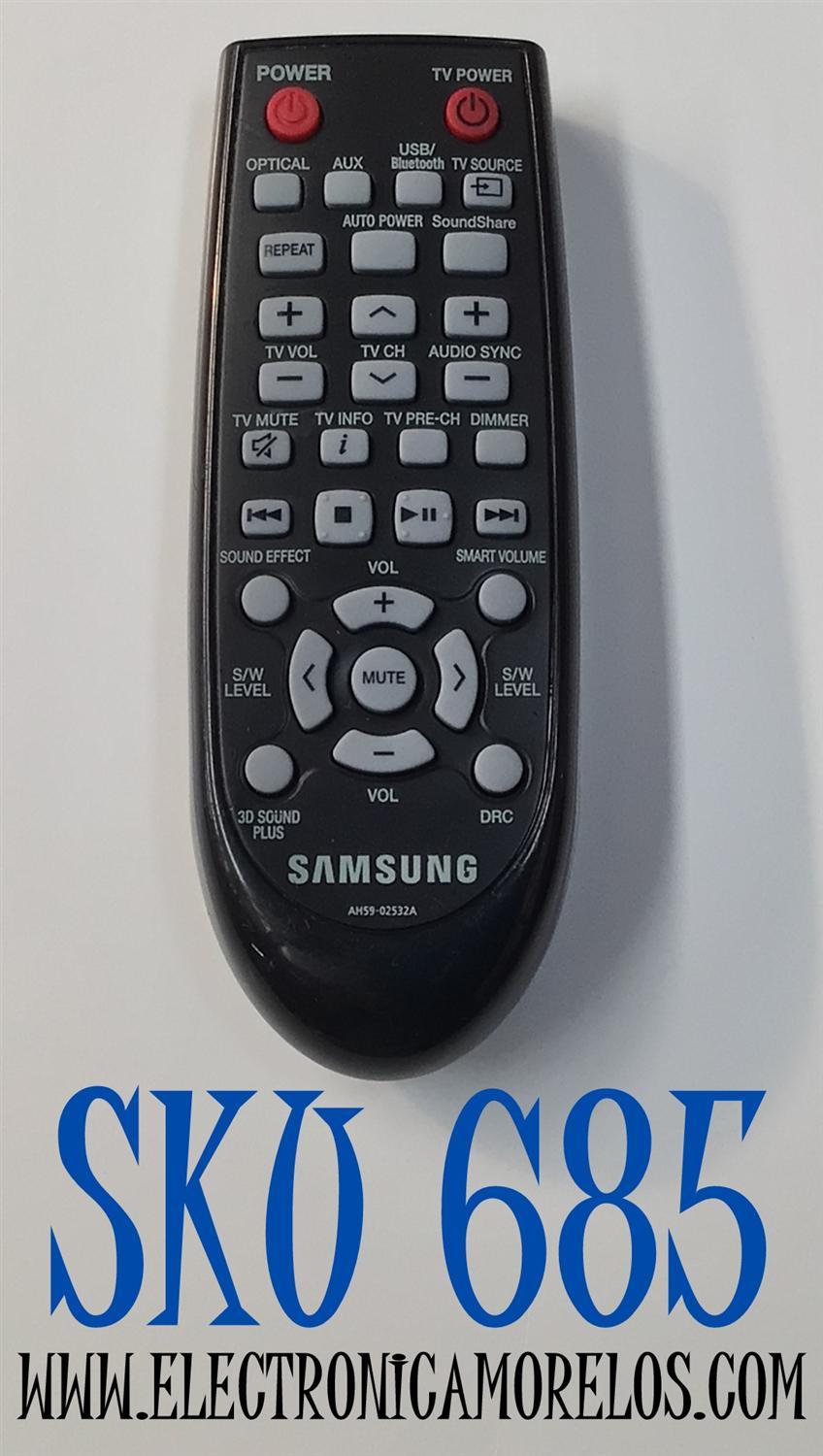 CONTROL REMOTO ORIGINAL SAMSUNG PARA BARRA DE SONIDO / NUMERO DE PARTE AH59-02532A / BN63-05748A / IEC R03 / MODELOS HW-F355/ZA / HW-F355/ZC / HW-F355 / HW-F350 / HW-FM35 / HW-FM35/ZA / HWF350 / HWF355 / HWFM35 / HWF355ZA / HWF35ZA / 55ZC