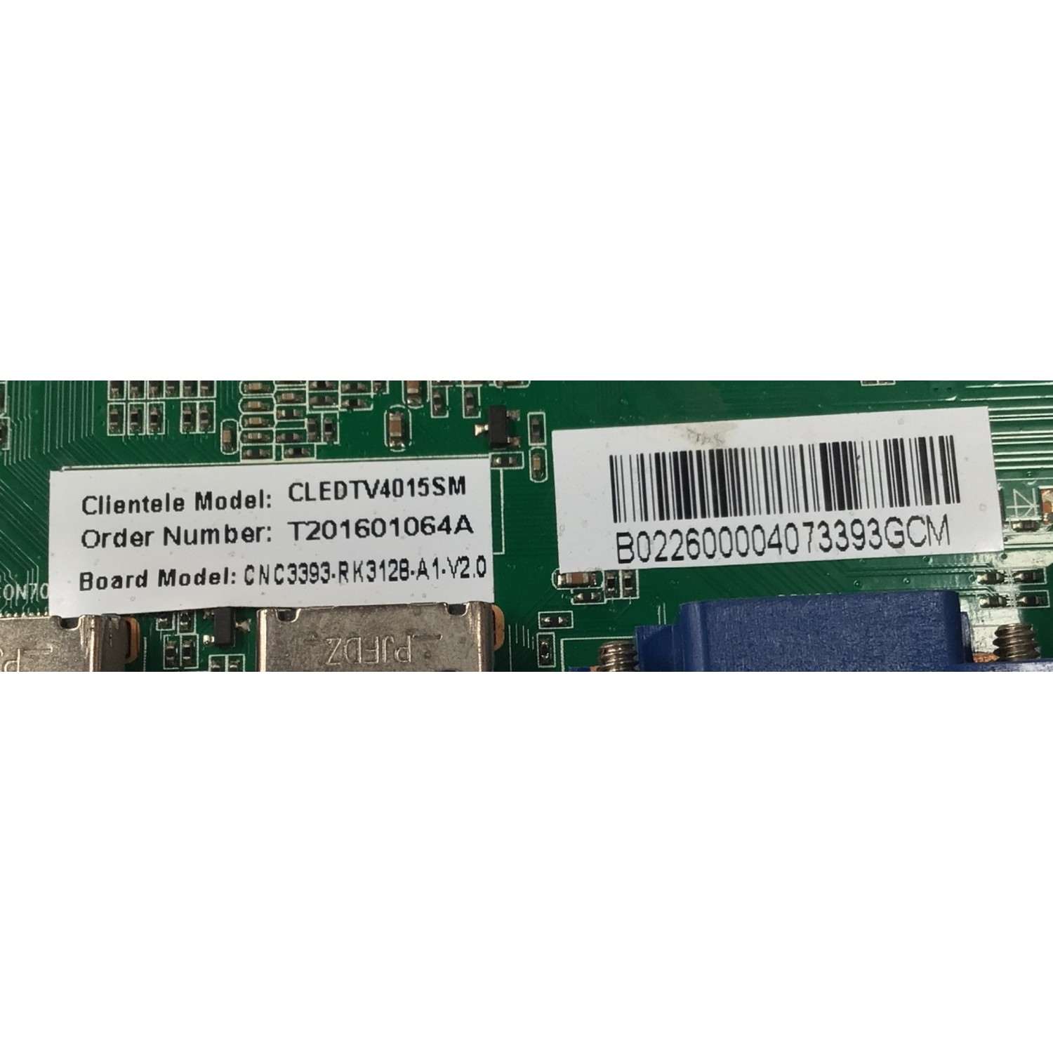MAIN PARA TV COBIA ORIGINAL / NUMERO DE PARTE T201601064A / CNC393_RK3128_A1  / CNC393_RK3128_A1 VER:1.1 / B022600004073393GCM / PANEL V400HJ5-PE1 / DISPLAY LSC400HN02-G02 / MODELO CLEDTV4015SM - Imagen 2