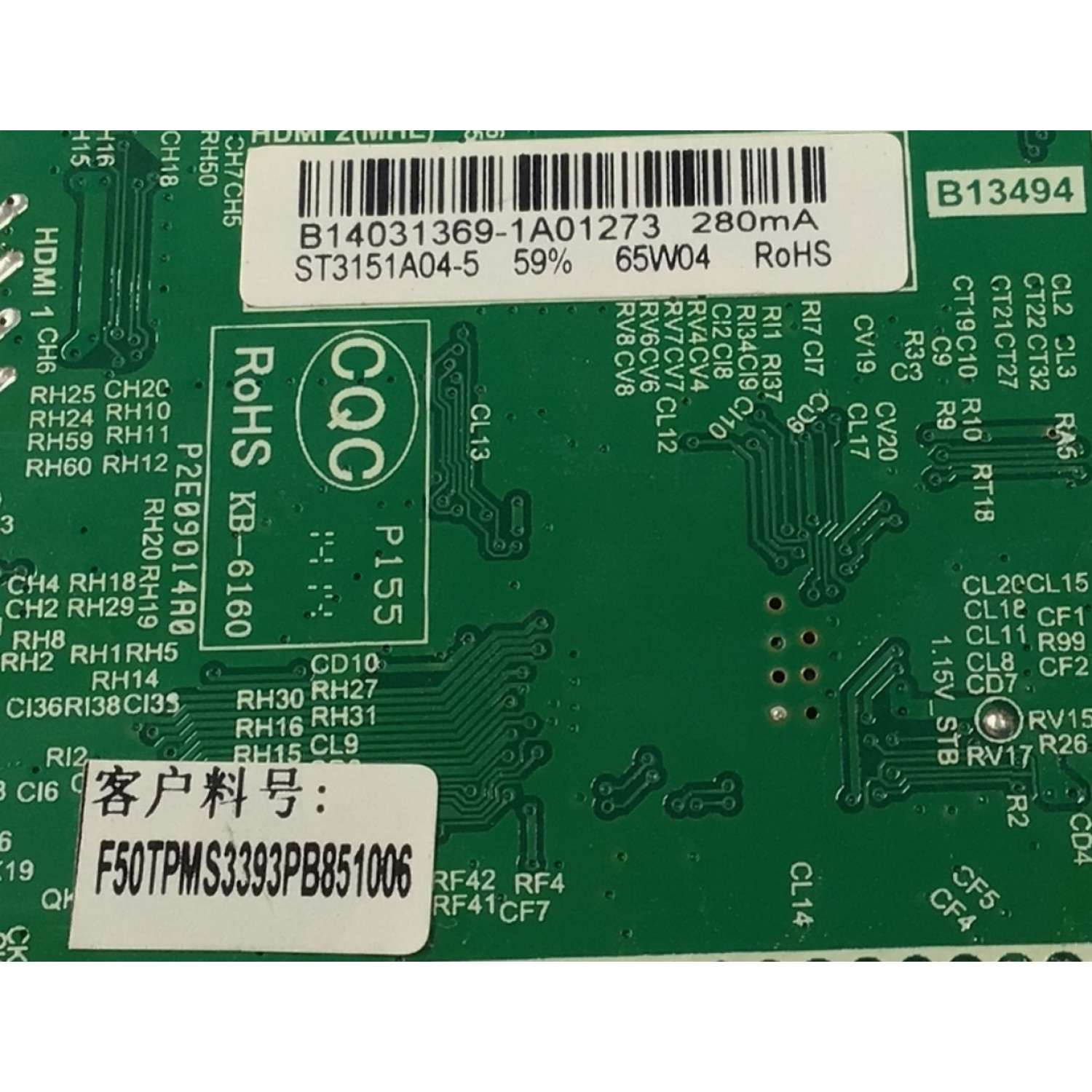 MAIN FUENTE COMBO PARA TV SEIKI ORIGINAL / NUMERO DE PARTE B14031369 / TP.MS3393.PB851 / ST3151A04-5 / F50TPMS3393PB851006 / B14031369-1A01273 / MODELO SE32HY10 - Imagen 2
