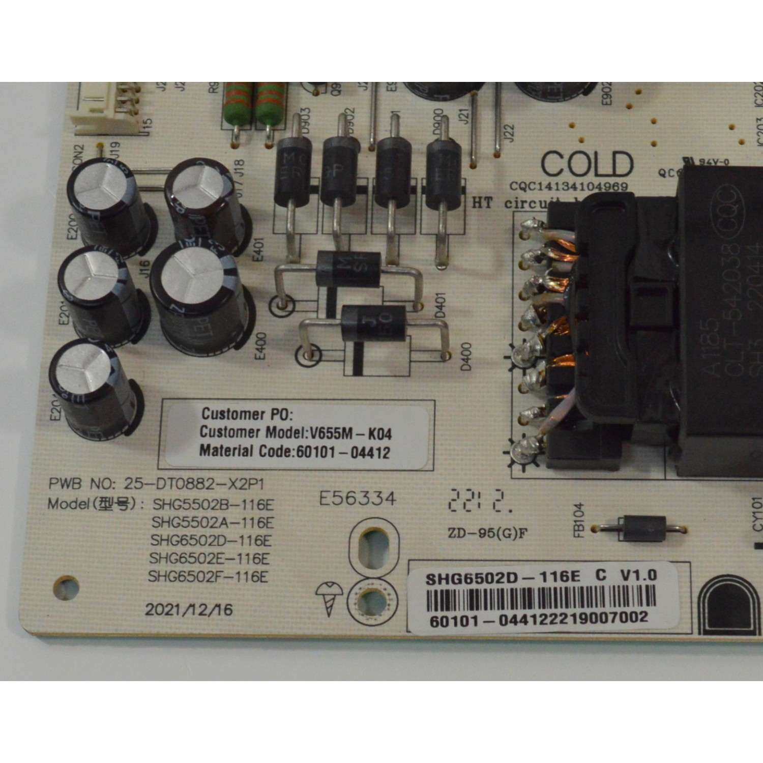 FUENTE DE PODER PARA TV VIZIO ORIGINAL / NUMERO DE PARTE 60101-04412 / 25-DT0882-X2P1 / SHG6502D / SHG6502D-116E / PANEL BOEI650WQ1 / DISPLAY HV650QUB-F70 REV.2.0 / MODELO V655M-K04 / V655M-K04 LBSFM9LY - Imagen 2