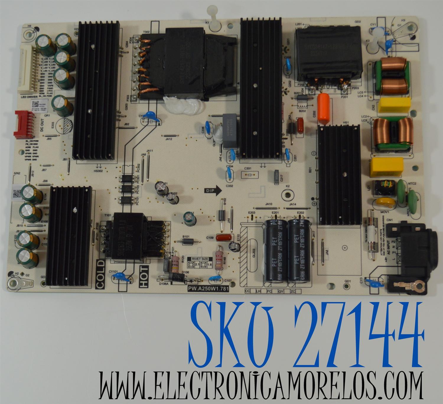 FUENTE DE PODER ORIGINAL NUEVA PARA TV AMAZON OMNI SERIES / NUMERO DE PARTE 81-PWE15X-C250001 / PW.A250W1.781 / PW.A250W1.781-M-03 / PW.A250W1 781-M-03 / E173873 / E56334 / SHG6004C / 20190909 / MODELO QL65F601A