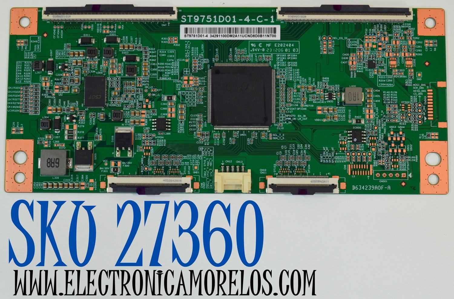 T-CON ORIGINAL PARA TV LG / NUMERO DE PARTE 34291100DM2A / ST9751D01-4-C-1 / D634239A0F-A / 34291100DM2A11 / PANEL LVU980C0DAN / DISPLAY ST9751D01-4 VER.2.2 / MODELO 98UT9000PUA.CUSCKH