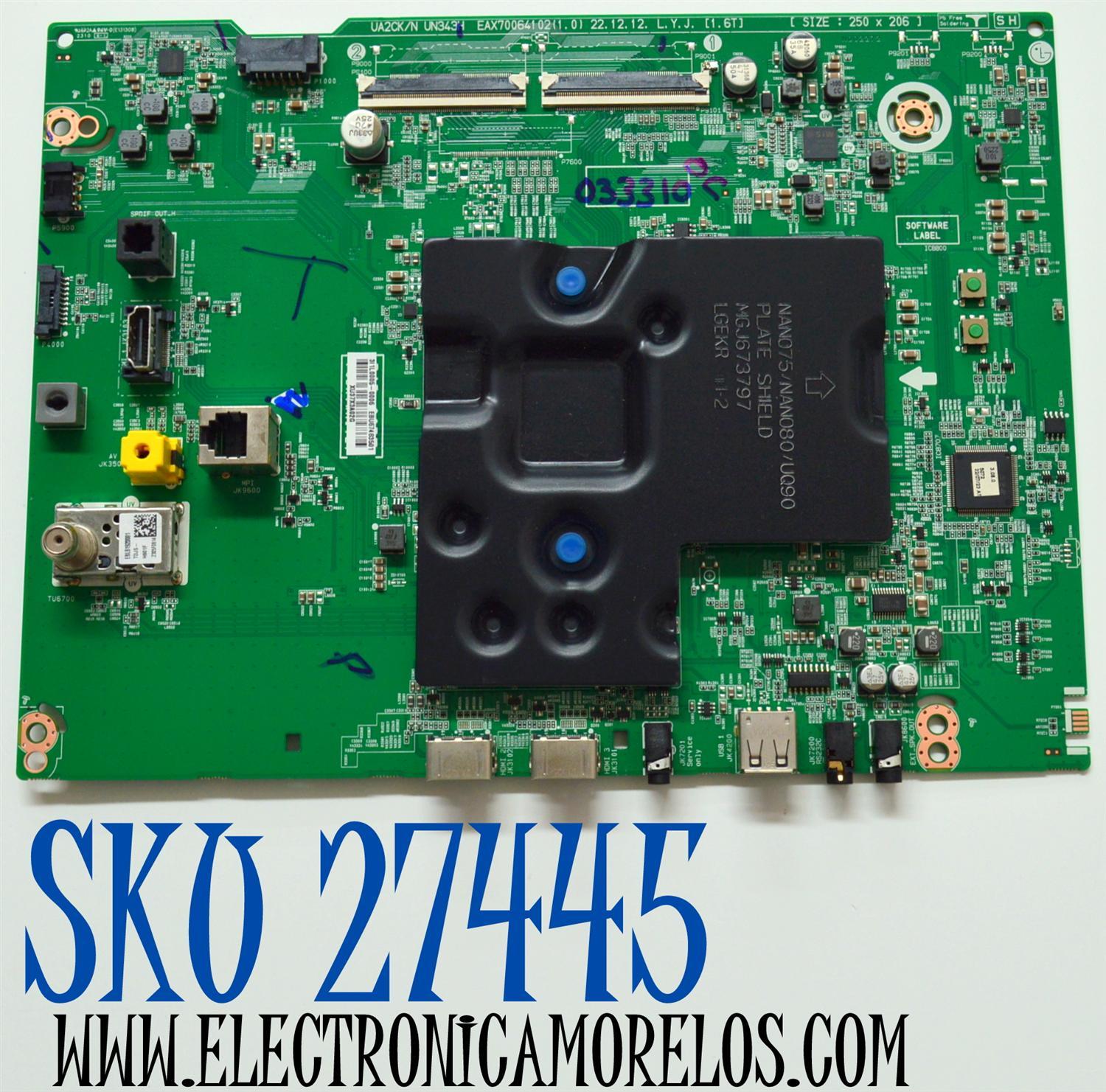 MAIN ORIGINAL PARA TV LG / NUMERO DE PARTE EBU67483501 / EAX70064102 / EAX70064102(1.0) / 67483501 / PANEL NC500TQG-VHKH1 / DISPLAY PT500GT02-5 VER.1.0 / BOARD PT500GT02-5-XR-3 / PT500GT02-5-XL-3 / MODELO 50UN343H0UA / 50UN343H0UA.BUSULJM