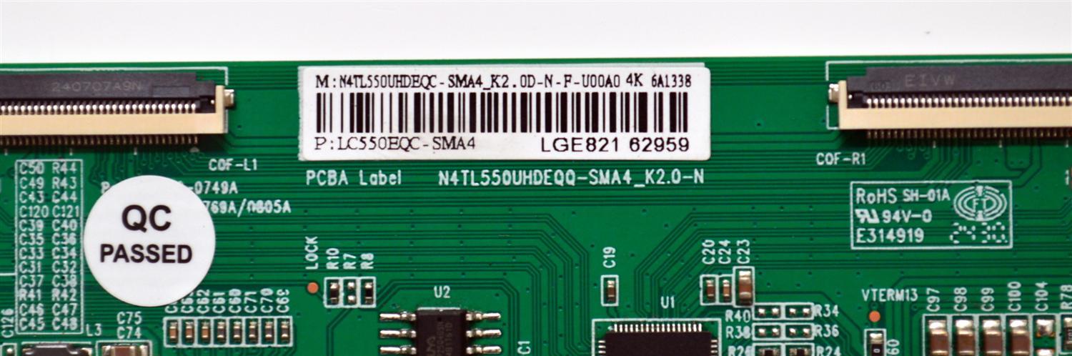 T-CON ORIGINAL PARA TV ONN / NUMERO DE PARTE N4TL550UHDEQC / N4TL550UHDEQQ-SMA4_K2.0-N / N4TL550UHDEQC-SMA4_K2.0D-N-F-U00A0 4K / LC550EQC-SMA4 / N4TL550UHDEQC-SMA4 / PANEL K550WDGF / DISPLAY LC550EQC (SM)(A4) / MODELO 100012586 55" - Imagen 2