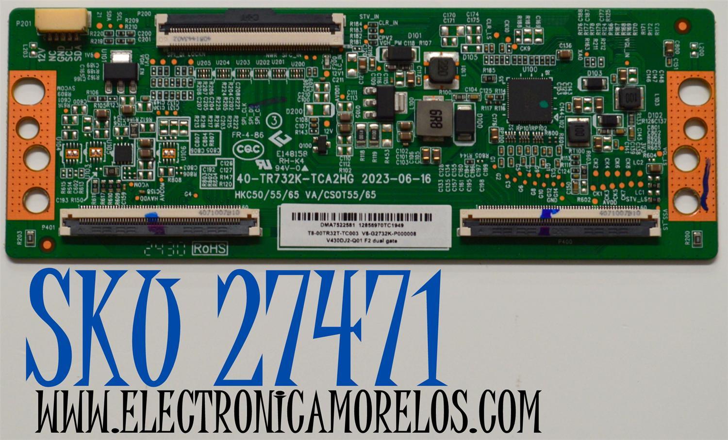T-CON ORIGINAL PARA TV PHILIPS / NUMERO DE PARTE T8-00TR32T-TC003 / 40-TR732K-TCA2HG / HKC50/55/65 / VA/CSOT55/65 / V430DJ2-Q01 F2 / V8-G2732K-P000008 / PANEL LVU430CSDX / DISPLAY V430DJ2-Q01 / MODELO 43PUL7652/F7