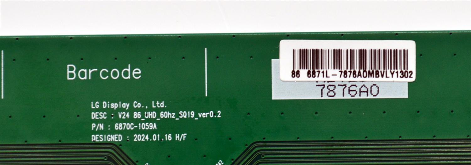 T-CON ORIGINAL PARA TV LG / NUMERO DE PARTE 6871L-7876A / 6870C-1059A / 766S350-2B / 2432-3 / 7876A / PANEL NC860TQE-AAMH1 / DISPLAY LC860DQQ (SS)(A1) / MODELO 86UT7550AUA / 86UT7550AUA.BUSYLKR - Imagen 3