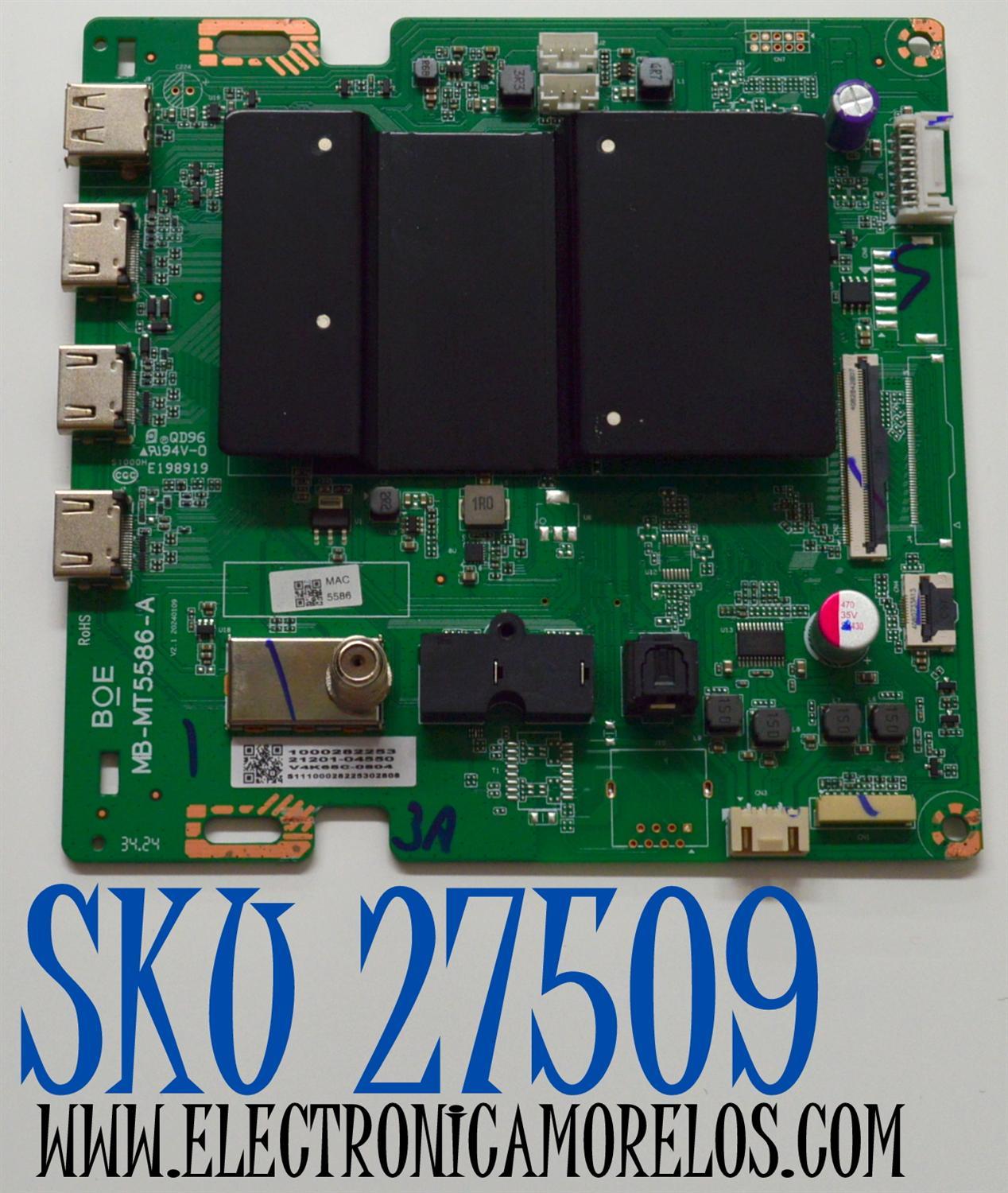 MAIN ORIGINAL PARA TV VIZIO / NUMERO DE PARTE 21201-04550 / MB-MT5586-A / 1000282253 / S11100028225302808 / PANEL BOEI650WQ1 / DISPLAY HV650QUB-F72 REV.1.0 / MODELO V4K65C-0804 / V4K65C-0804 LBSFU7LA