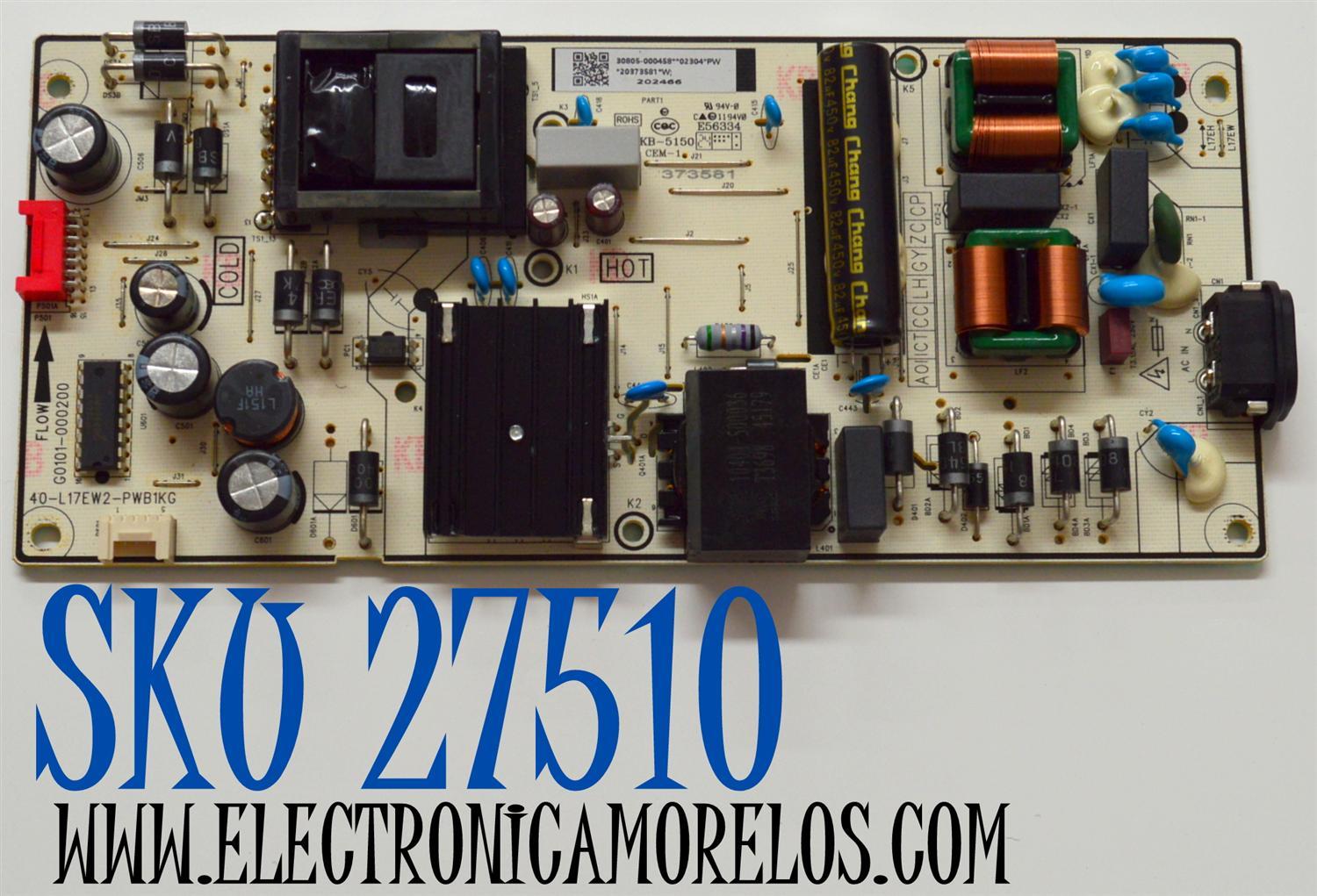 FUENTE DE PODER ORIGINAL PARA TV TCL / NUMERO DE PARTE 30805-000458 / G0101-000200 / 40-L17EW2-PWB1KG / 20373581 / PANEL LVU650NDAL / DISPLAY ST6451D06-3 VER.2.1 / MODELO 65S41BR / 65S451