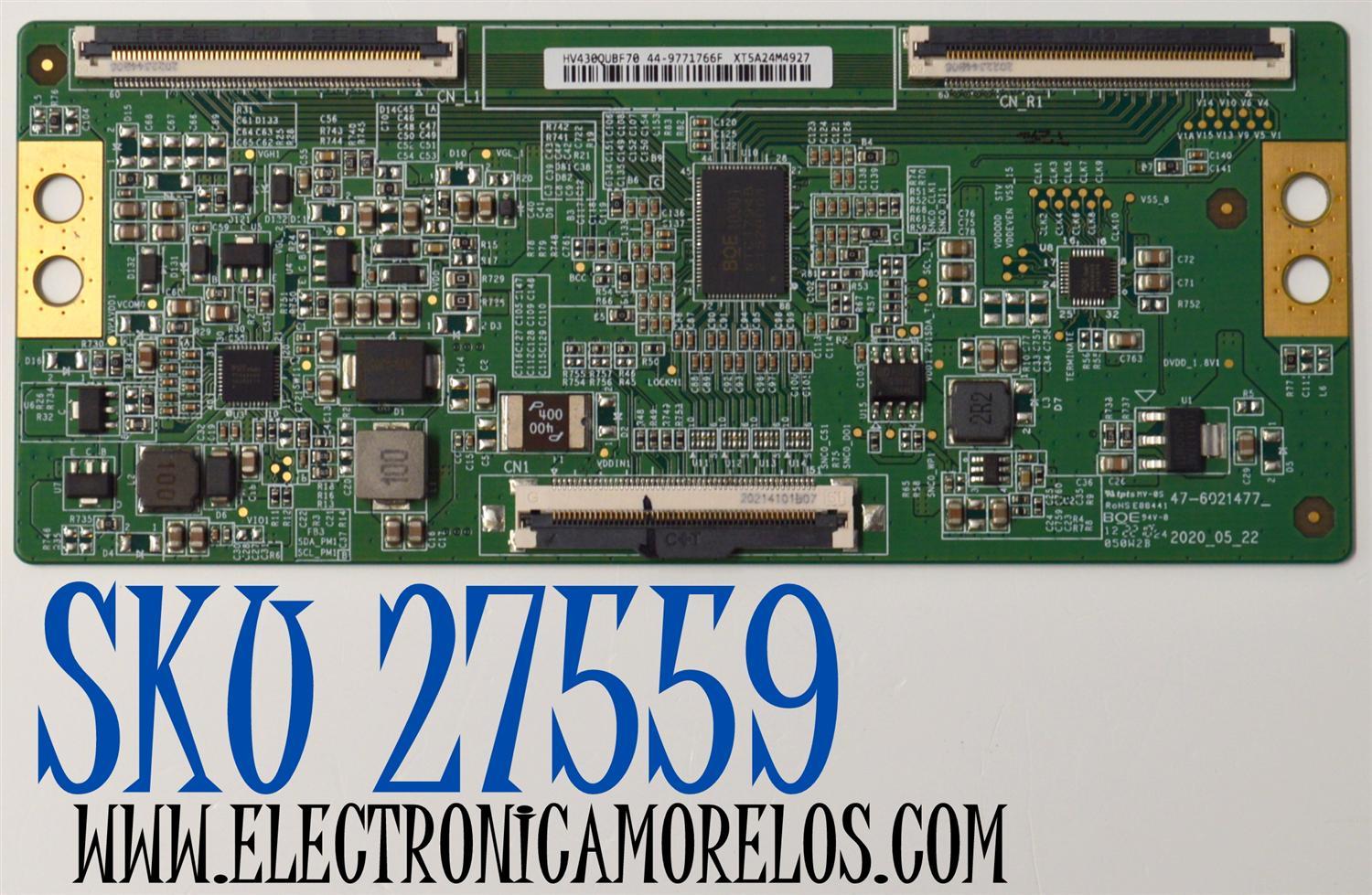 T-CON ORIGINAL PARA TV PHILIPS / NUMERO DE PARTE 44-9771766F / 47-6021477 / HV430QUBF70 / XT5A24M4927 / PANEL BOEI430WQ1 / DISPLAY HV430QUB-F70 / MODELO 43PFL5766/F7 / 43PFL5766/F7 E