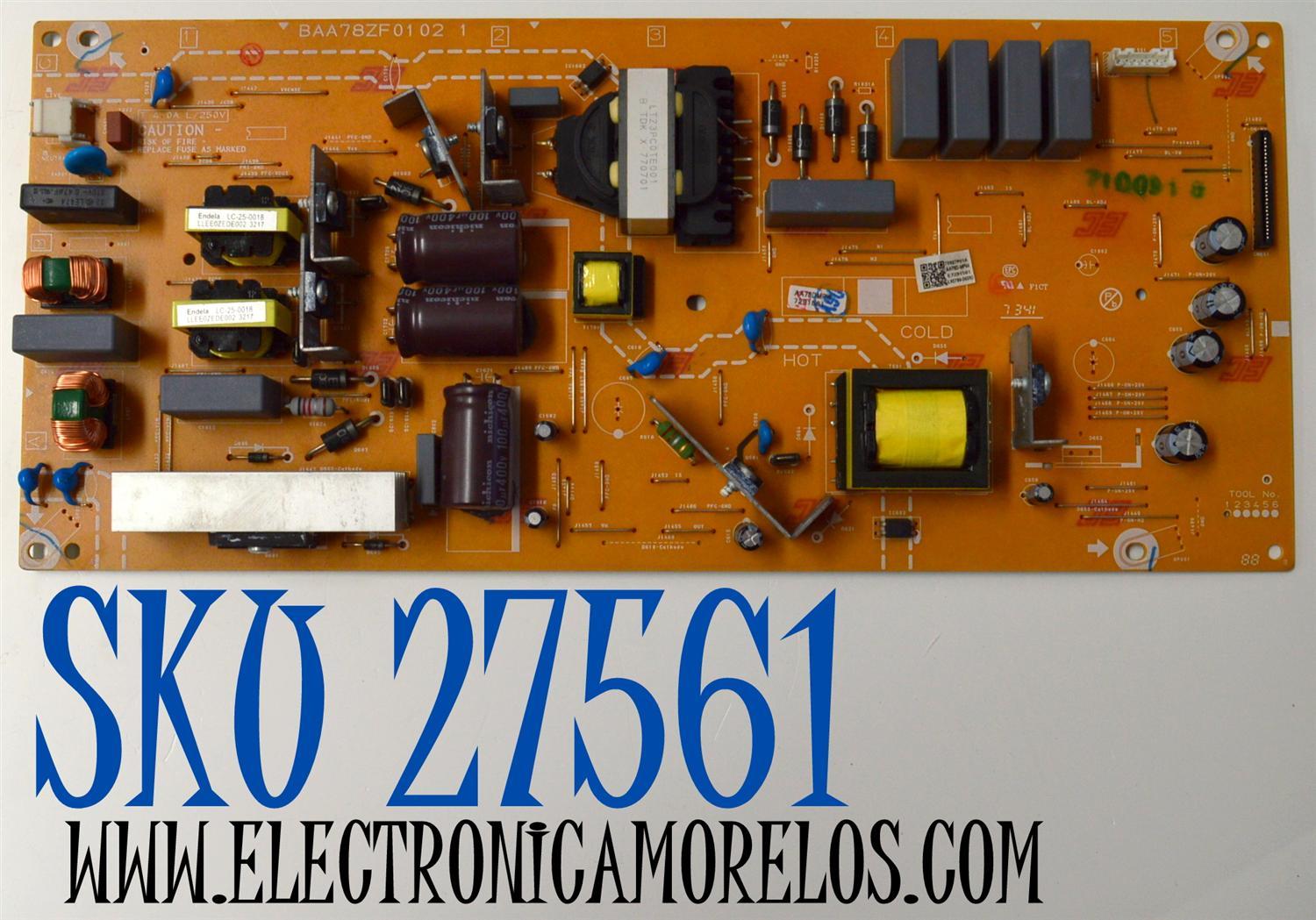 FUENTE DE PODER ORIGINAL PARA TV PHILIPS / NUMERO DE PARTE AA78DMPW / BAA78ZF01 02 1 / BAA78ZF01021 / AA78D-MPW / 70927P01A / PANEL UAA80XH / DISPLAY V650DJ4-QS5 REV.T1 / MODELO 65PFL5602/F7 / 65PFL5602/F7 C