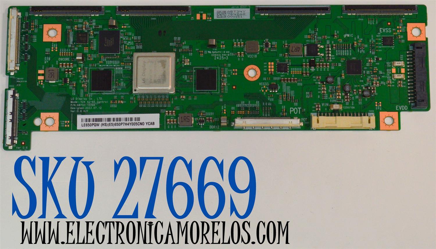 T-CON ORIGINAL PARA TV LG / NUMERO DE PARTE 6871L-7642A / 6870C-1039A / LE650PQW (HS)(E5) / 7642A / MODELO OLED65C4AUA / OLED65C4AUA.DUSQLJR