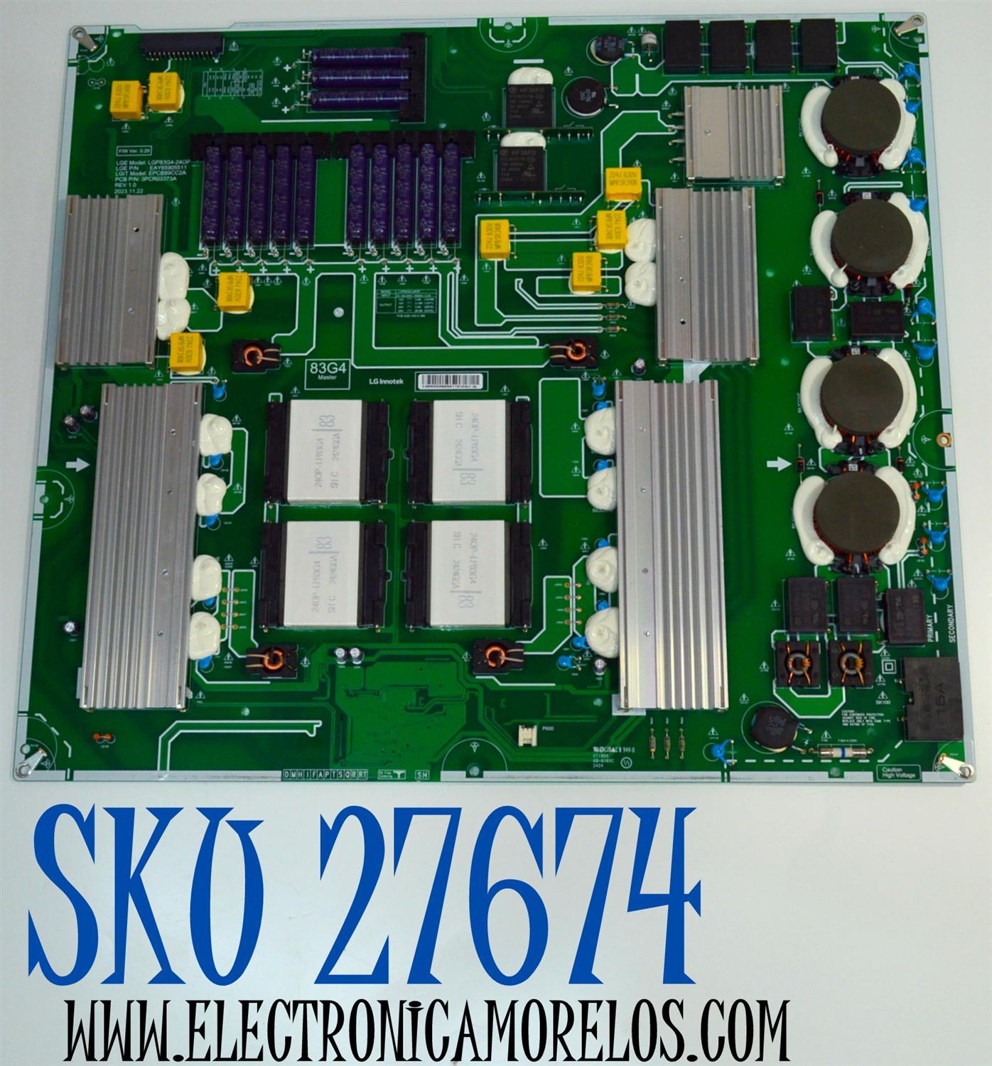 FUENTE DE PODER ORIGINAL PARA TV LG / NUMERO DE PARTE EAY65905511 / LGP83G4-24OP / EPCB89CC2A / 3PCR03373A / 65905511 / MODELO OLED83G4WUA / OLED83G4WUA.BUSYLJR