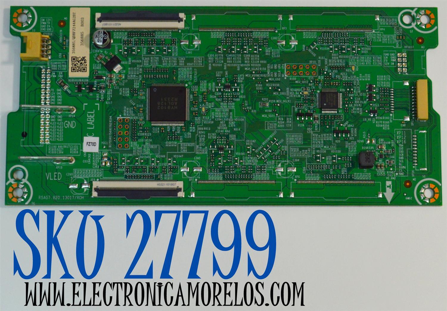 LED DRIVER ORIGINAL PARA TV HISENSE / NUMERO DE PARTE 356885 / RSAG7.820.13017/ROH / 4DE46422C / KB-6160 / PANEL HD650H3U51-T0LN / DISPLAY T650QVN07.H / MODELO 65U75N
