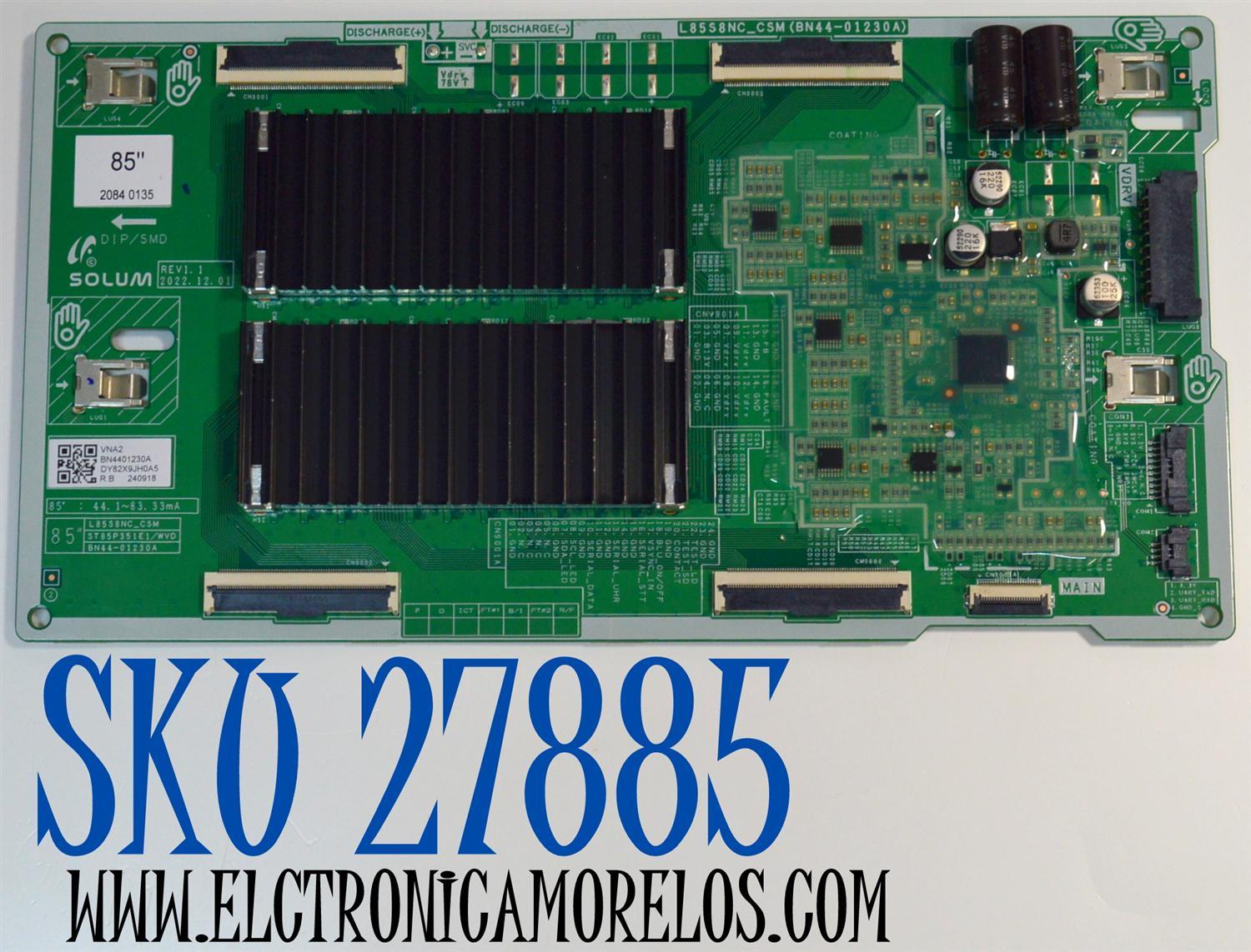 LED DRIVER ORIGINAL PARA TV SAMSUNG / NUMERO DE PARTE BN44-01230A / L85S8NC_CSM / ST85P351E1 / WVD / BN4401230A / PANEL CY-TD085FKAV2H / DISPLAY T850QVN04.4 / BN96-58274A / MODELO QN85Q80DDFXZA