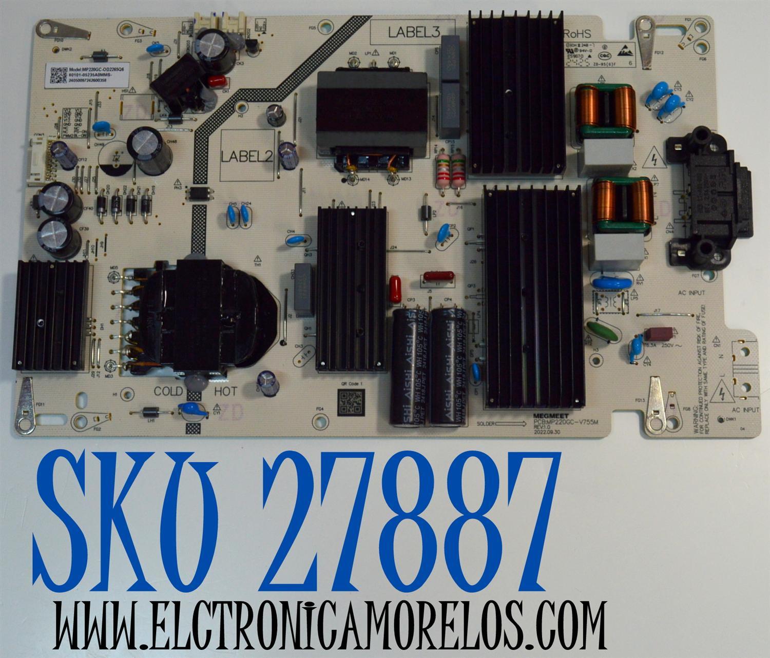 FUENTE DE PODER ORGINAL PARA TV VIZIO / NUMERO DE PARTE 60101-05235 / MP220GC-V755M / MP220GC-OD2265Q6 / 60101-05235A0MMS / PANEL BOEI650WQ1 / DISPLAY HV650QUB-F71 / MODELO M65Q6-L4 / M65Q6-L4 LBSFR7KA
