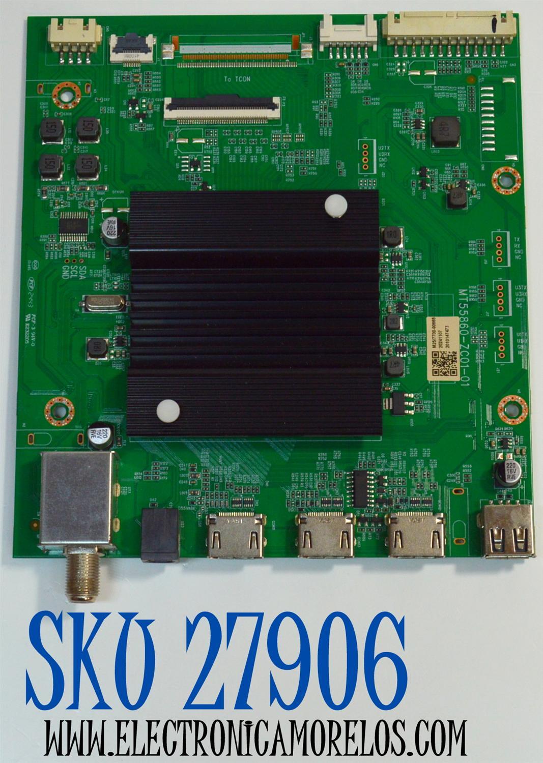 MAIN ORIGINAL PARA TV VIZIO 4K UHD HDR SMARTCAST / NUMERO DE PARTE 515C55860M25 / MT55860-ZC01-01 / M25/7700-00665 / 2010147473 / DISPLAY JR745R3HC5K / BN96-58357A / MODELO V4K75M-0810 / V4K75M-0810 LMC1W6GA