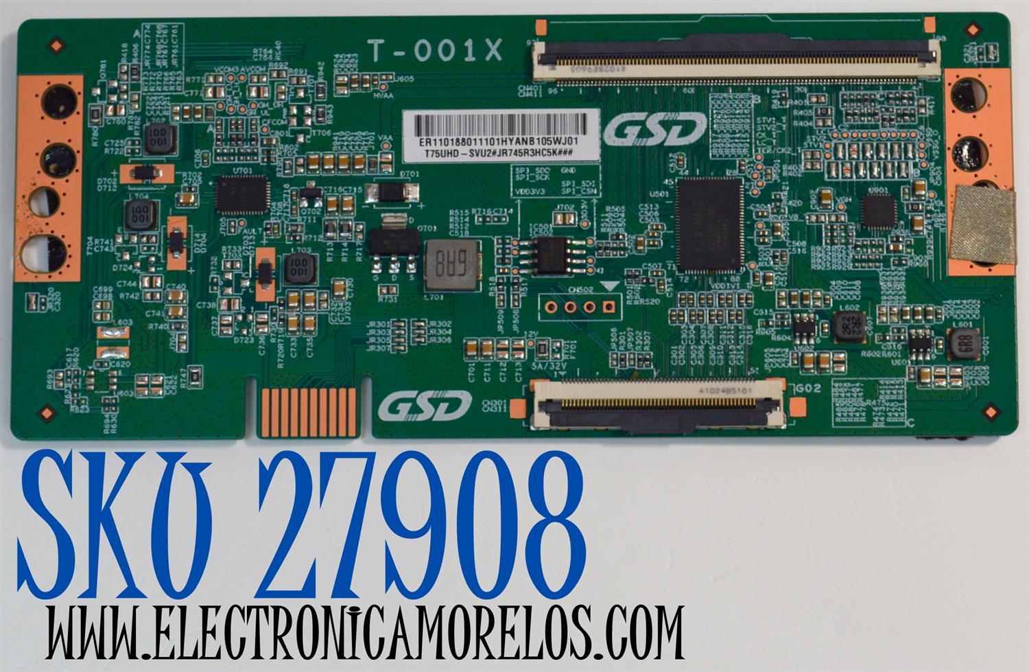 T-CON ORIGINAL PARA TV VIZIO / NUMERO DE PARTE T75UHD-SVU2 / T-001X / ER110188011101HYANB / DISPLAY JR745R3HC5K / BN96-58357A / MODELO V4K75M-0810 / V4K75M-0810 LMC1W6GA
