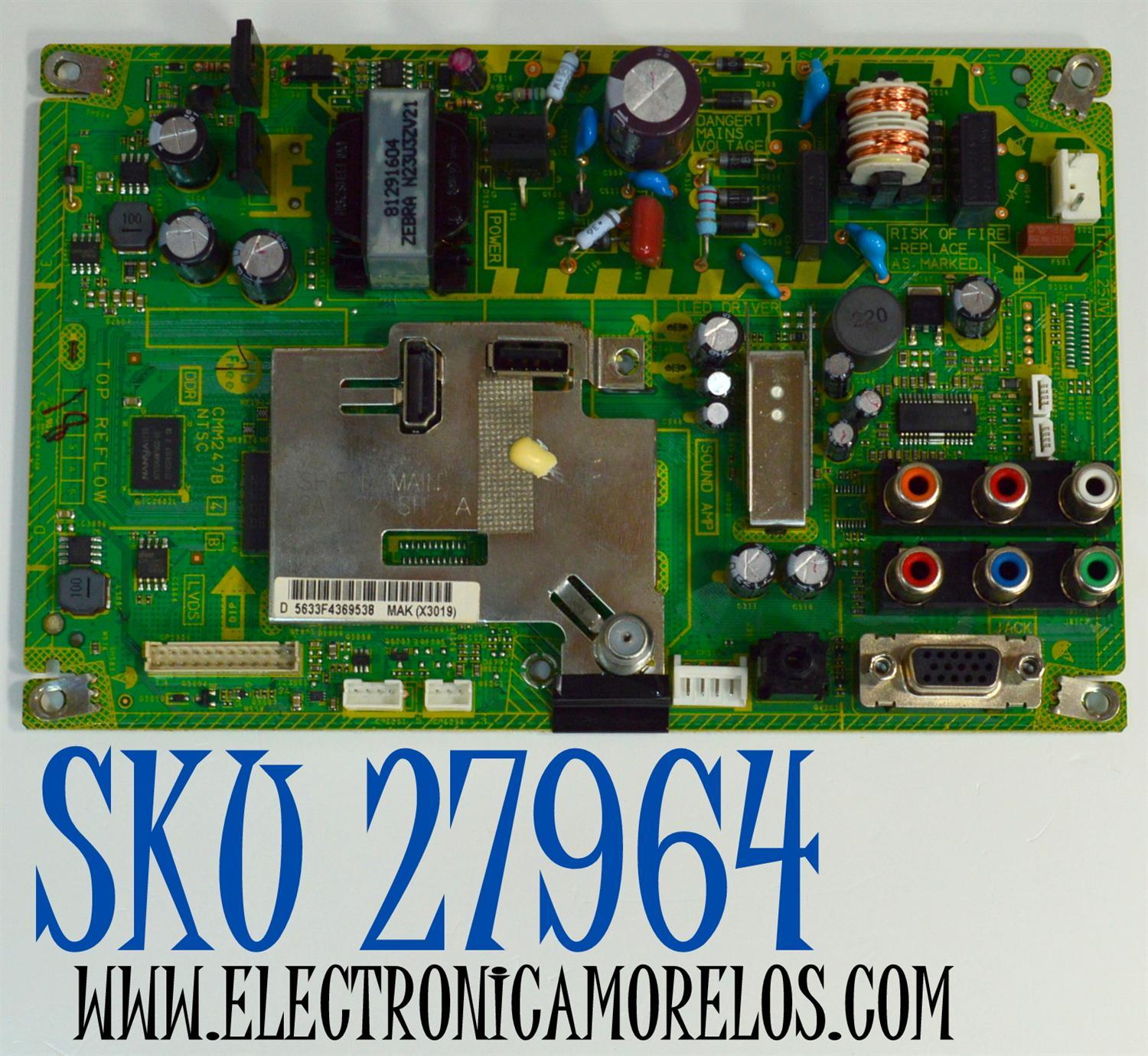 MAIN FUENTE COMBO ORIGINAL PARA TV SANSUI / NUMERO DE PARTE CAF1I36031 / CMM247B / NTSC / CAF1I36031(3RC-30W) / PANEL V236BJ1-P01 / DISPLAY V236BJ1-P02 REV.C1 / MODELO SLED2400
