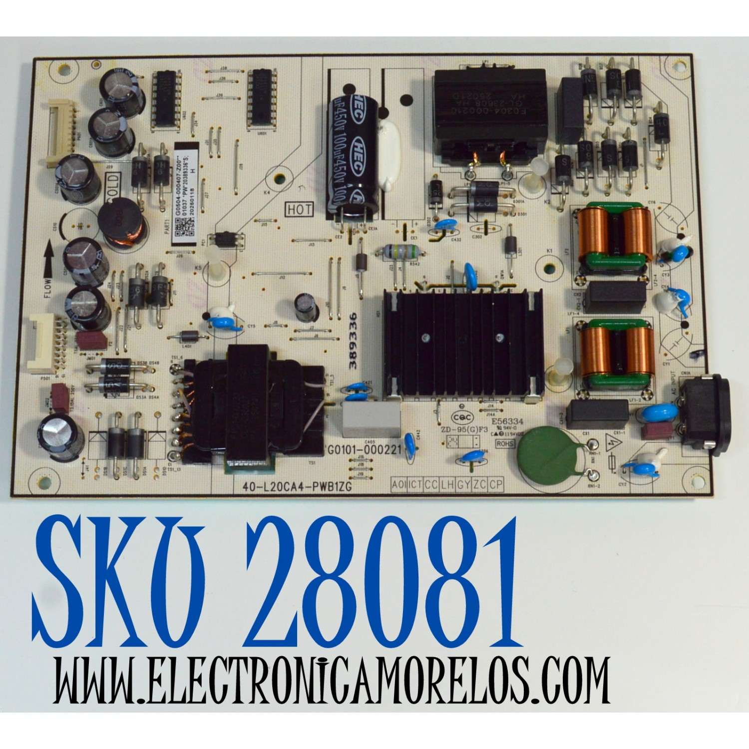 FUENTE DE PODER ORIGINAL PARA TV TCL / NUMERO DE PARTE G0504-000407 / G0101-000221 / 40-L20CA4-PWB1ZG / G0504-000407-Z00 / PANEL LVU750NDAL / DISPLAY JR745R3HD2Y / MODELO 75Q51K
