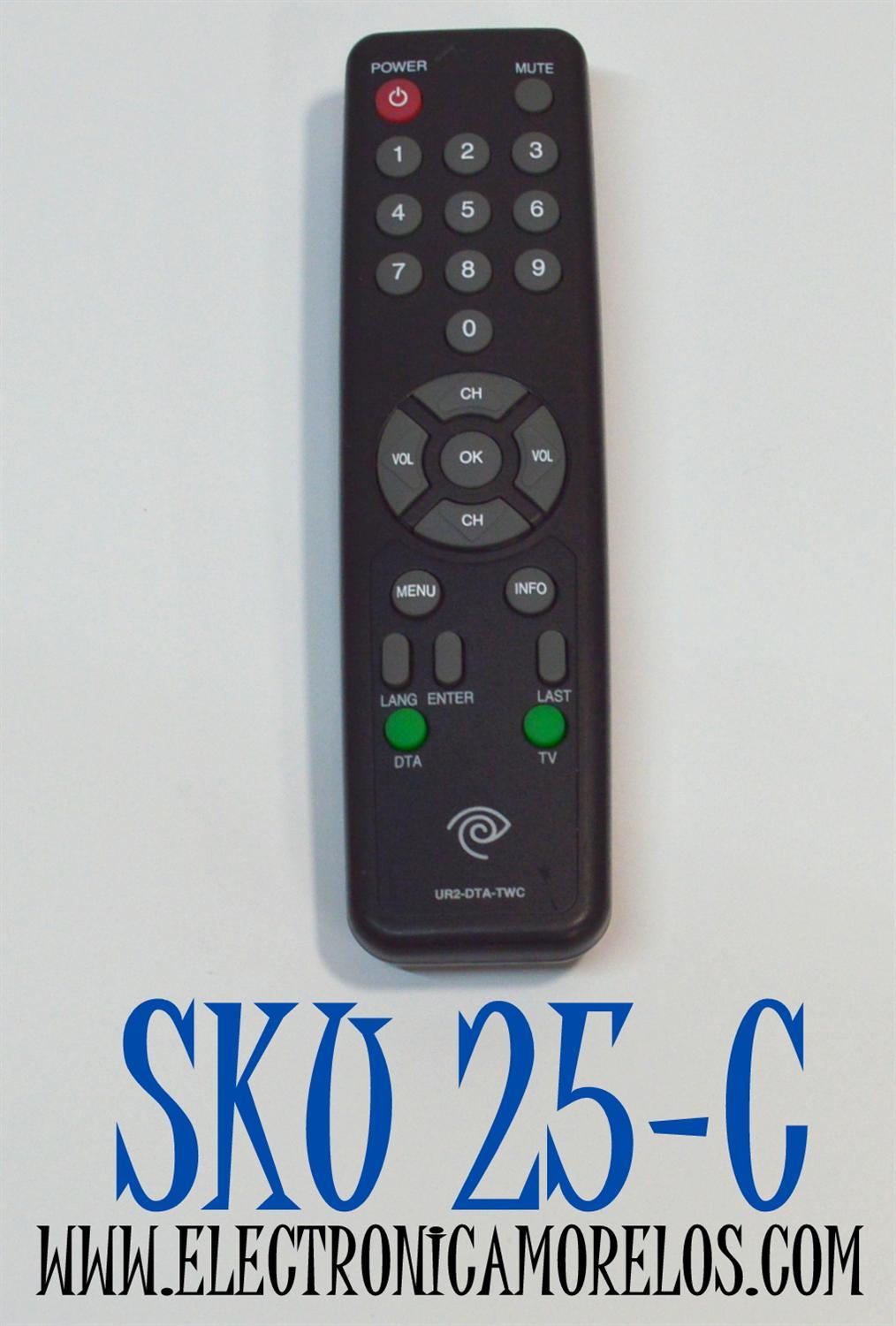CONTROL REMOTO PARA CAJAS DE CABLE DIGITAL DTA/TV/DECODIFICADORES DTA FUNCIONA CON LA MAYORIA DE LOS EQUIPOS DE TV / COMPATIBLE CON LAS MARCAS TIME WARNER CABLE / SPECTRUM / NUMERO DE PARTE UR2-DTA-TWC / UR3-DTA-TWO / UR5-DTA-TWO / RC2843001 / RC2843004