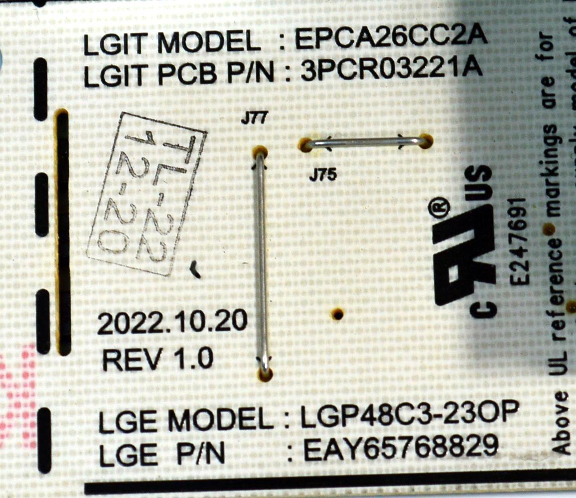 FUENTE DE PODER ORIGINAL PARA TV LG / NUMERO DE PARTE EAY65768829 / LGP18C3-23OP / EPCA26CC2A / 3PCR03221A / 65768829 / PANEL AC480AQL / MODELO OLED48C3PUA.DUSQLJR / OLED48C3AUB.DUSQLJR - Imagen 2