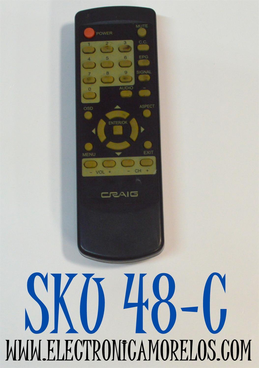 CONTROL REMOTO ORIGINAL CRAIG PARA EL CONVERSOR DE TRANSMISION DIGITAL A ANALOGICO / FUNCIONA CON EL SINTONIZADOR DE TV DIGITAL / NUMERO DE PARTE CG003 / RTCVD508 / MODELO CVD508RC / CVD508