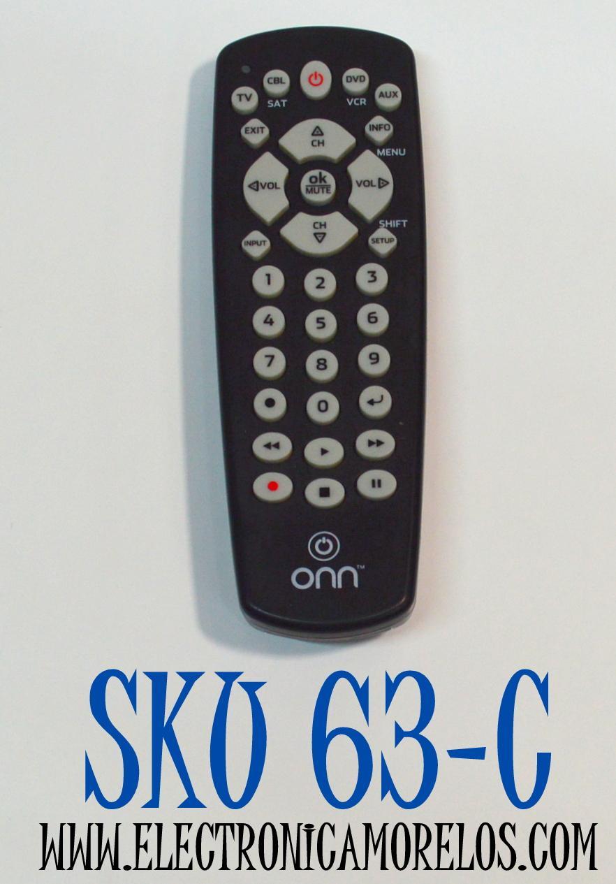 CONTROL REMOTO ORIGINAL ONN PARA CONTROLAR VARIOS EQUIPOS DE AUDIO Y VIDEO COMO TELEVISORES / REPRODUCTORES DE DVD/VCR / DECODIFICADORES DE CABLE/SATELITE / NUMERO DE PARTE ONB13AV004 / P13005 / WD-1232C / ONA12AV058