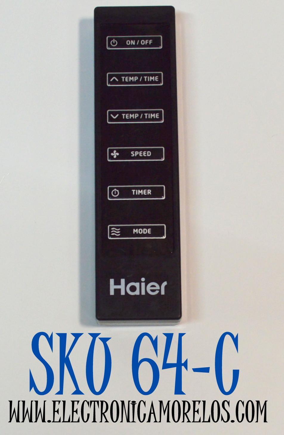 CONTROL REMOTO ORIGINAL HAIER PARA AIRE ACONDICIONADO / COMPATIBLE CON AIRE ACONDICINADO PORTATILES COMO EL HAIER 12,000 BTU PORTABLE AIR CONDITIONER / NUMERO DE PARTE WAP-021 / WJ26X23422 / WJ26X23993 / AC-5620-55 / A2530-450-AA11 / MODELO HPFD12XHP-LB