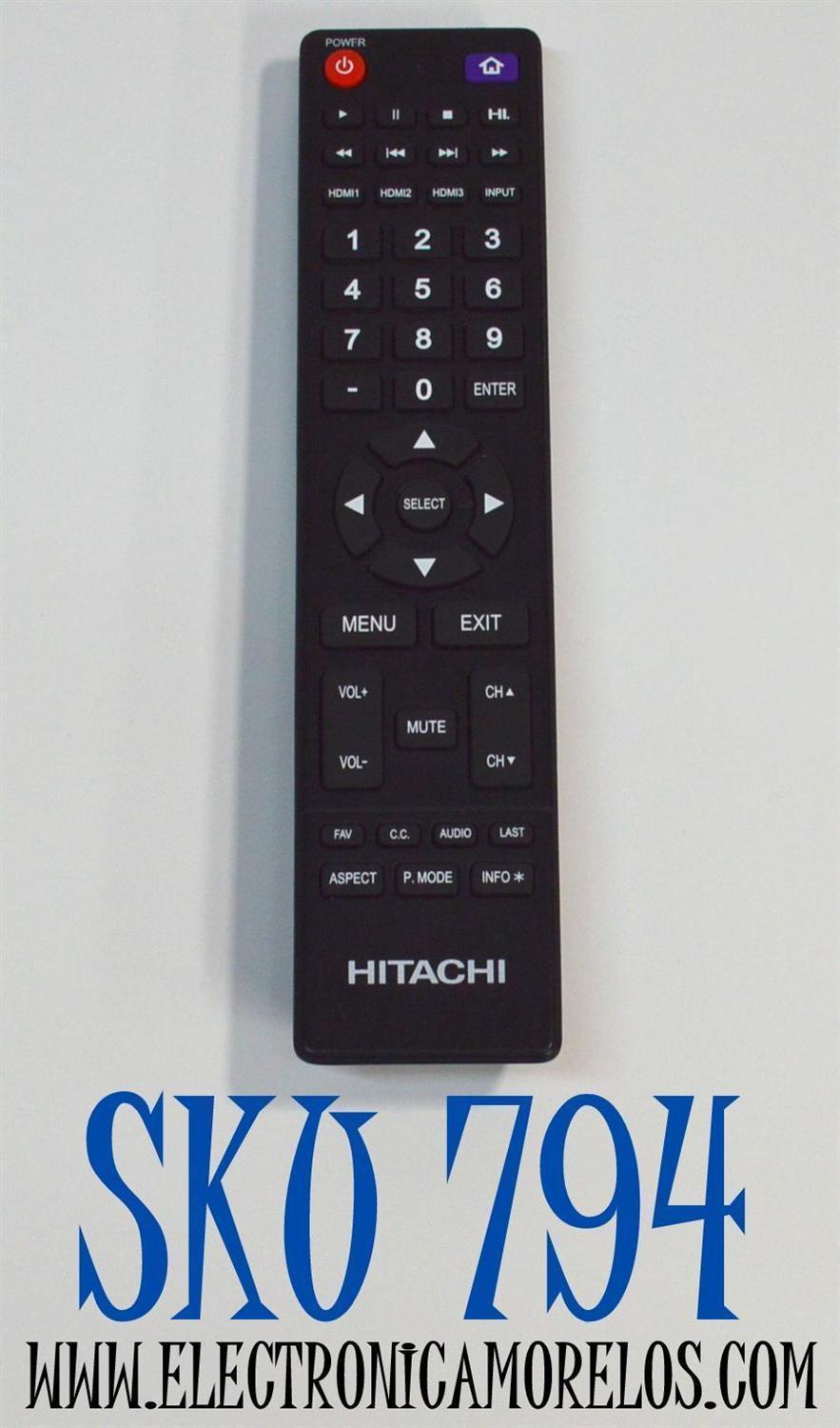 CONTROL REMOTO ORIGINAL PARA TV HITACHI / NUMERO DE PARTE JKT-91 /  RC43141 / RC43140 / 85125633 / COMPATIBLE CON SMART TV / ROKU TV / LED / LCD / MODELO LE55A6R9 / 50HL7000U / LE50A3 / LE50A6R9 / LE49A509 / LE43A6R9 / LE43A509 / 43HK25T74U / LE32E6R9