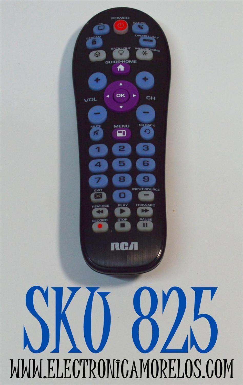 CONTROL REMOTO ORIGINAL RCA / PUEDE CONTROLAR HASTA 4 DISPOSITIVOS DIFERENTES COMO TELEVISORES / REPRODUCTORES DVD/BLU-RAY / DECODIFICADORES DE CABLE/SATELITE / REPRODUCTORES DE STREAMING / NUMERO DE PARTE RCR414BHE / R26211 / 5X18CX / RC36K / 3X49CX