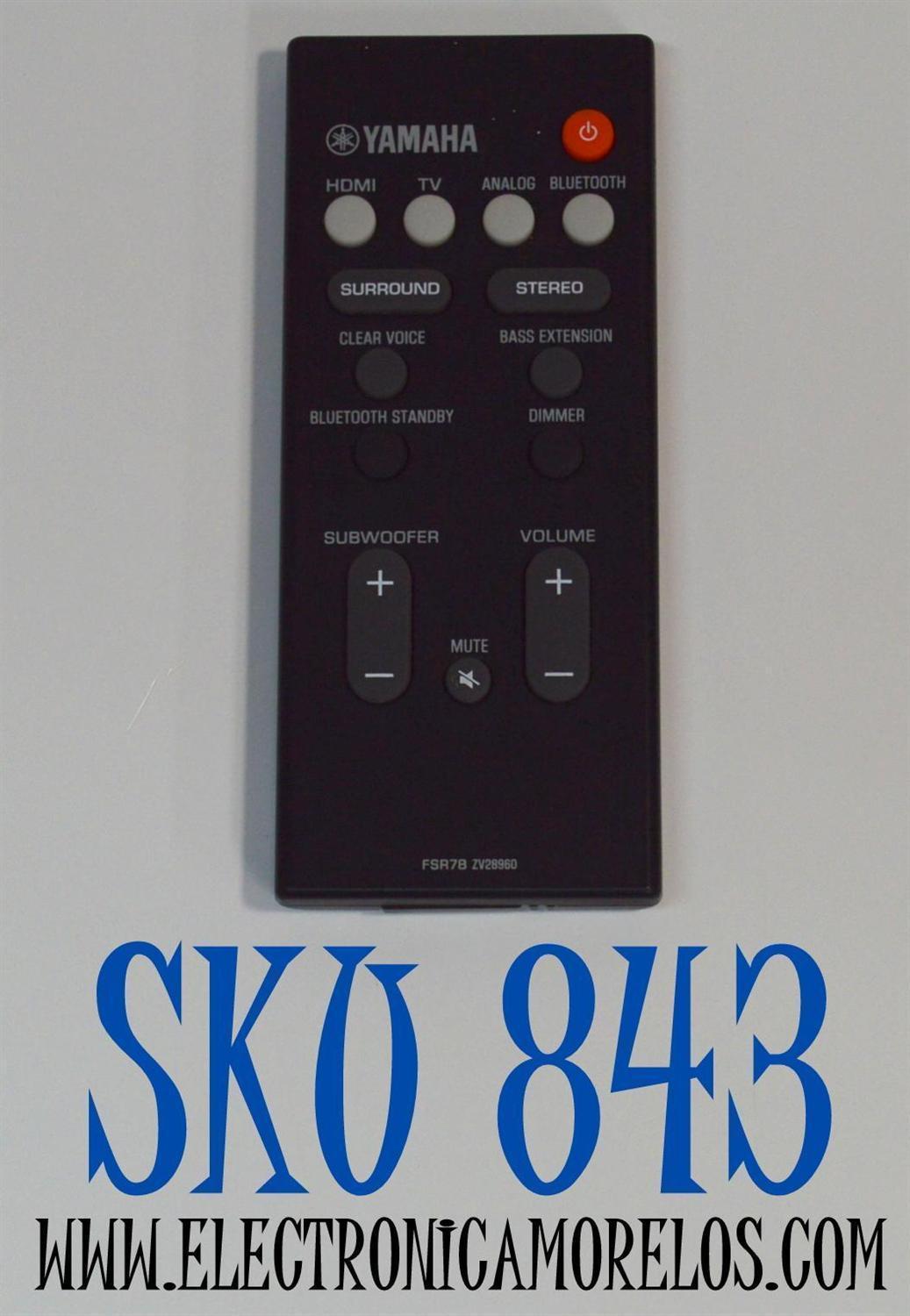 CONTROL REMOTO ORIGINAL YAMAHA PARA BARRA DE DE SONIDO / PERMITE CONTROLAR FUNCIONES COMO HDMI / TV / ANALOGO /BLUETOOTH / NUMERO DE PARTE FSR70 / YAS-107 / FRS78 / ZV28960 / YAS-106 / YAS-207 / ATS-1060 / ATS-1070 / ATS-2070