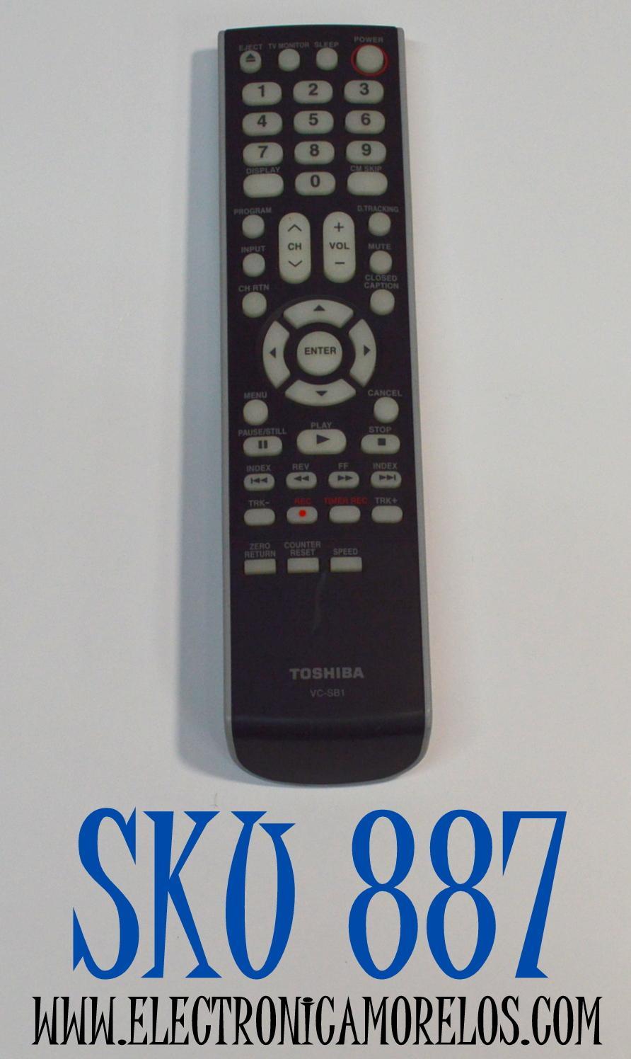 CONTROL REMOTO ORIGINAL TOSHIBA PARA USARSE  CON TELEVISORES Y COMBOS DE TV/VCR ESPECIFICOS DE TOSHIBA / NUMERO DE PARTE VC-SB1 / 076D0KF010 / P4142-1 / MODELO MV13Q41 / MV20Q41