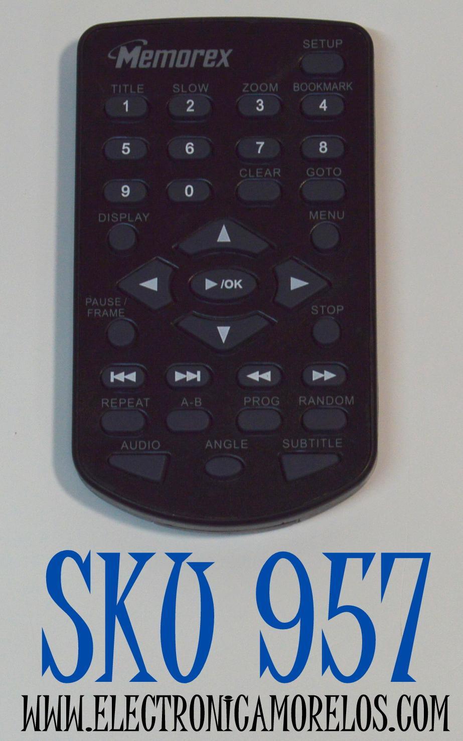 CONTROL REMOTO ORIGINAL PARA REPRODUCTOR DVD MEMOREX / NUMERO DE PARTE RT076R0JT020 / 845-D47-BT1DVDBMEH / MODELO MVD2015 / MVD2016 / MVD2040 / MVD2042 / MVD2047 / MVDP1085 / MVP1088 / MVP1102 / CONECTIVIDAD INFRARROJO